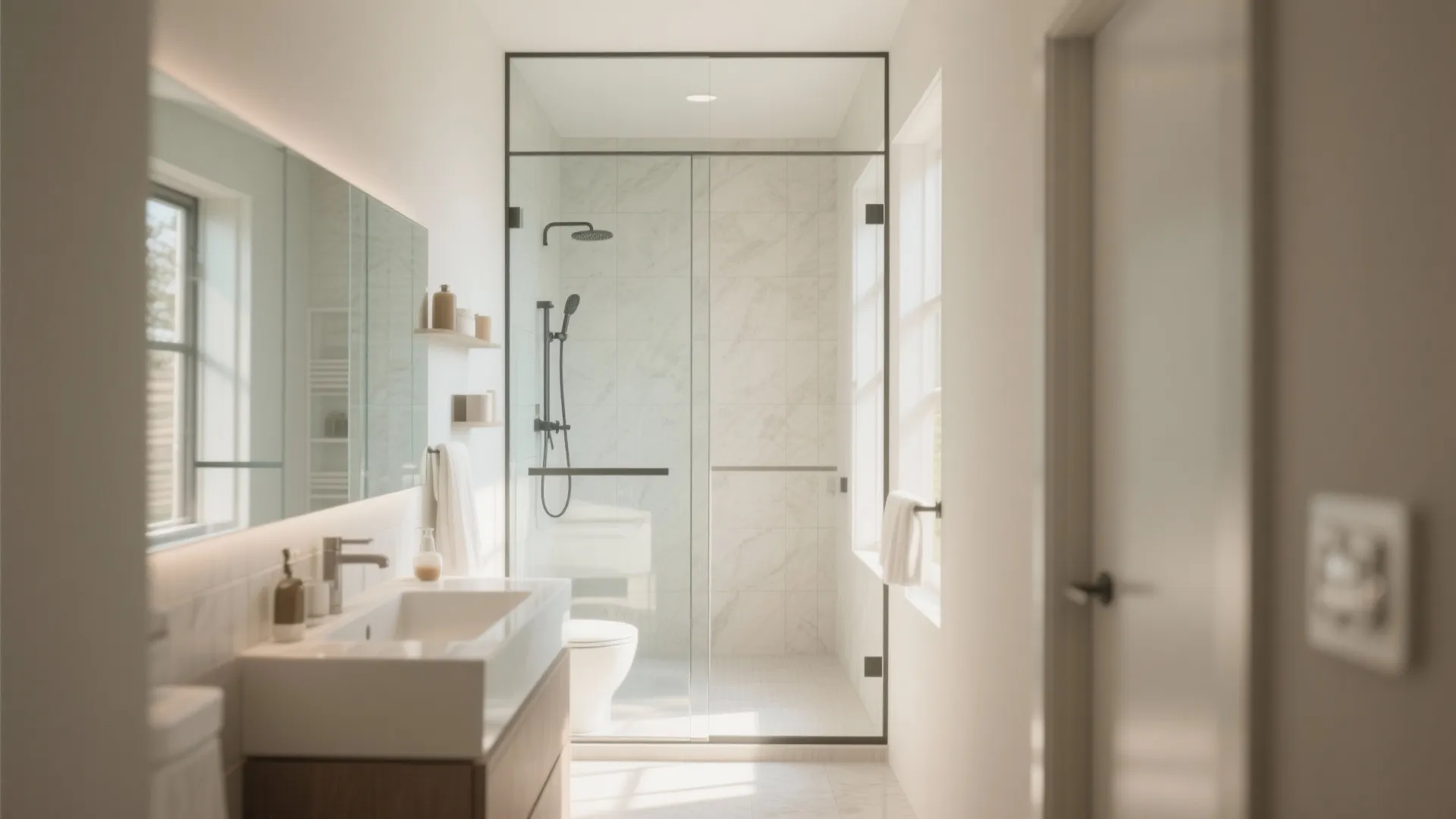 1. Glass-Enclosed Walk-In Shower