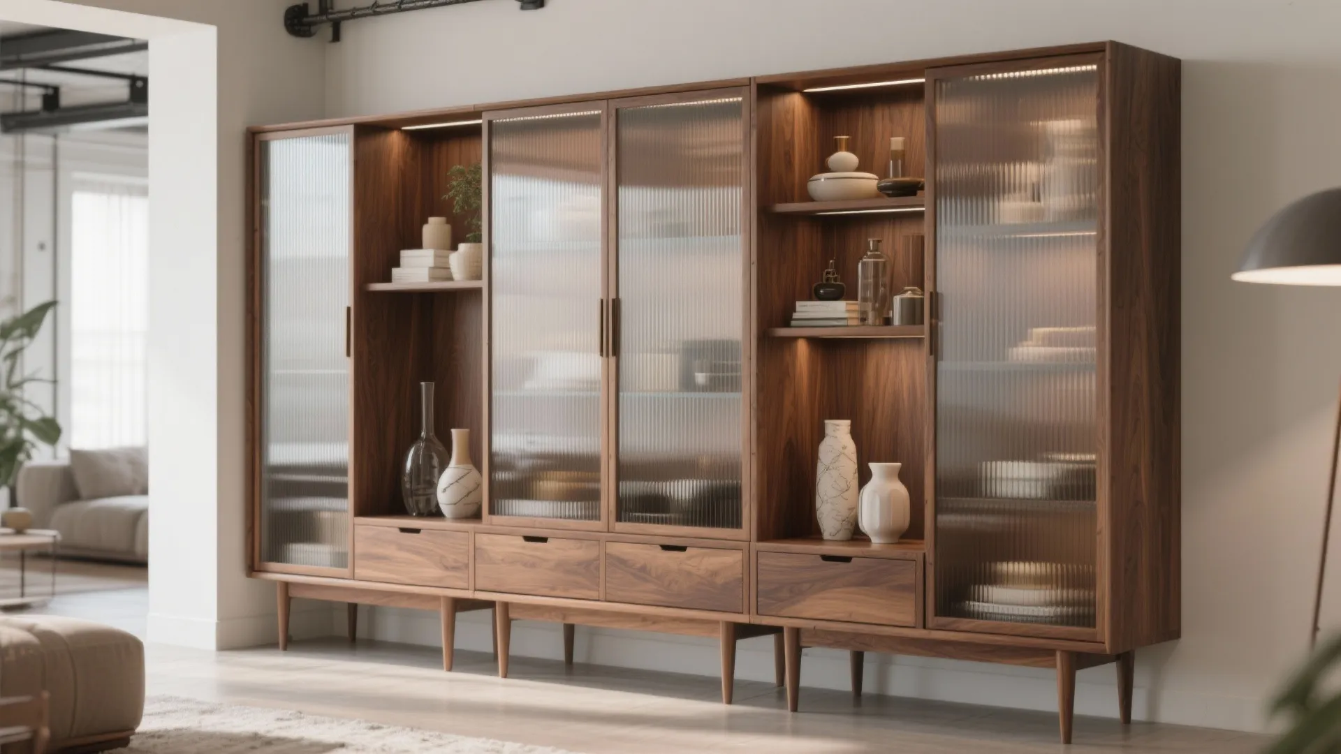 Glass-Fronted Wooden Display Cabinet