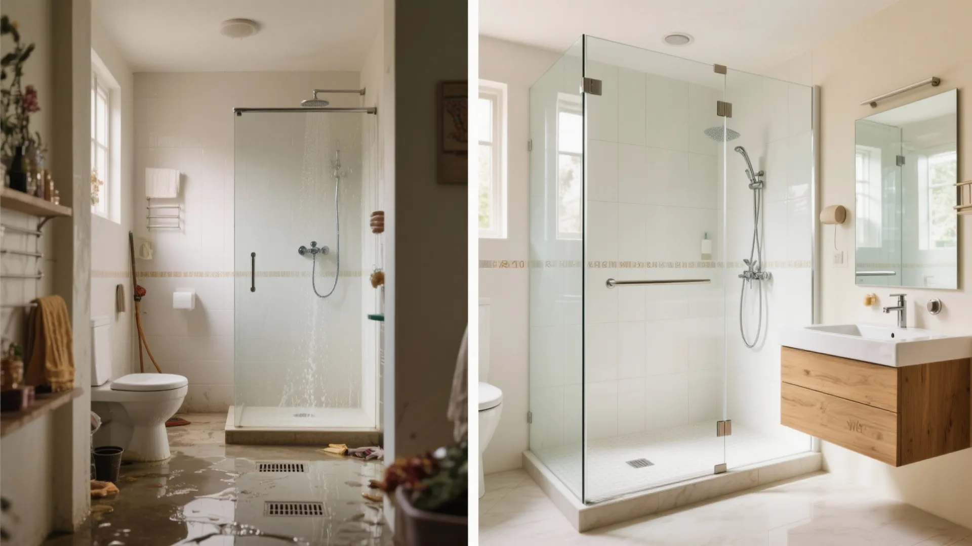 Glass partition for wet–dry separation