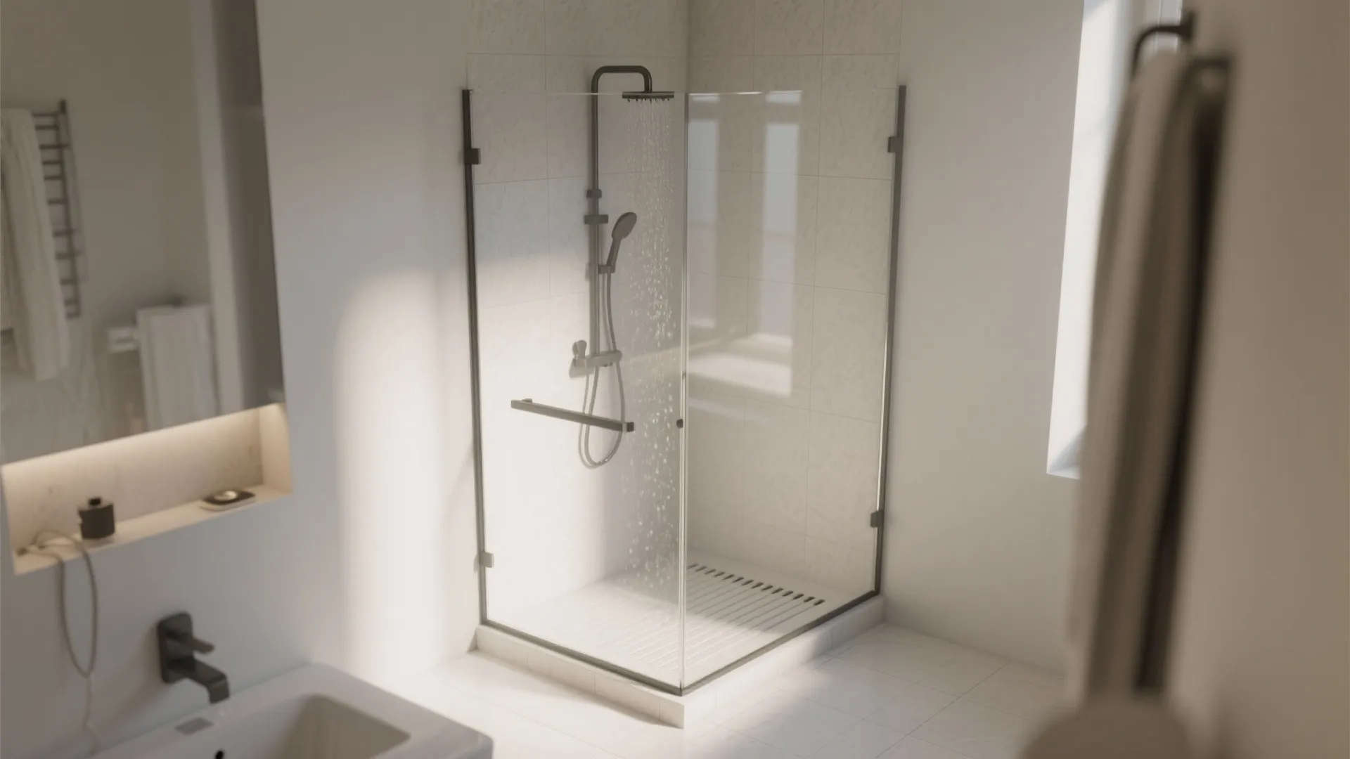 1. Glass wet-room shower for visual continuity