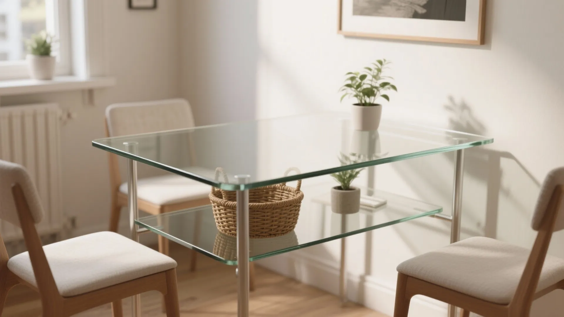 4. Glass table with lower shelf or basket storage