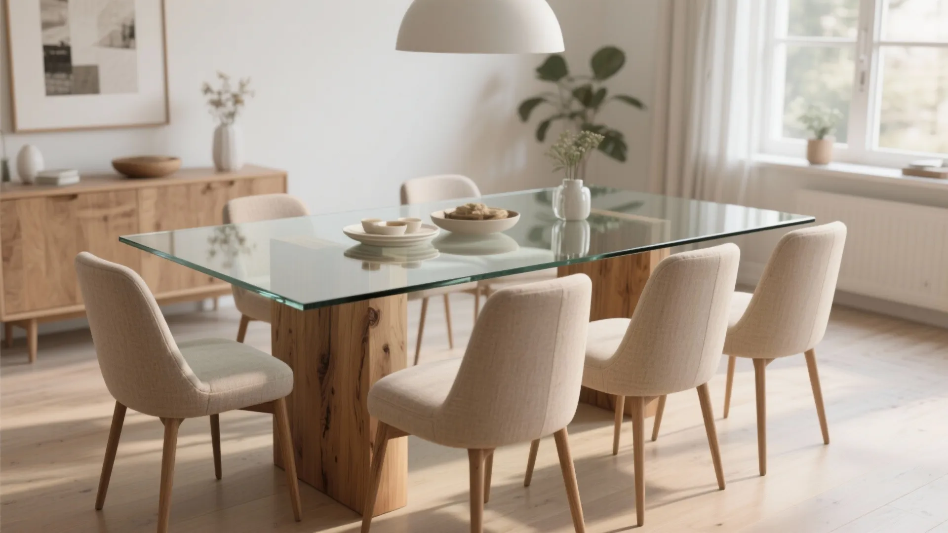 Glass top with wooden base for warmth