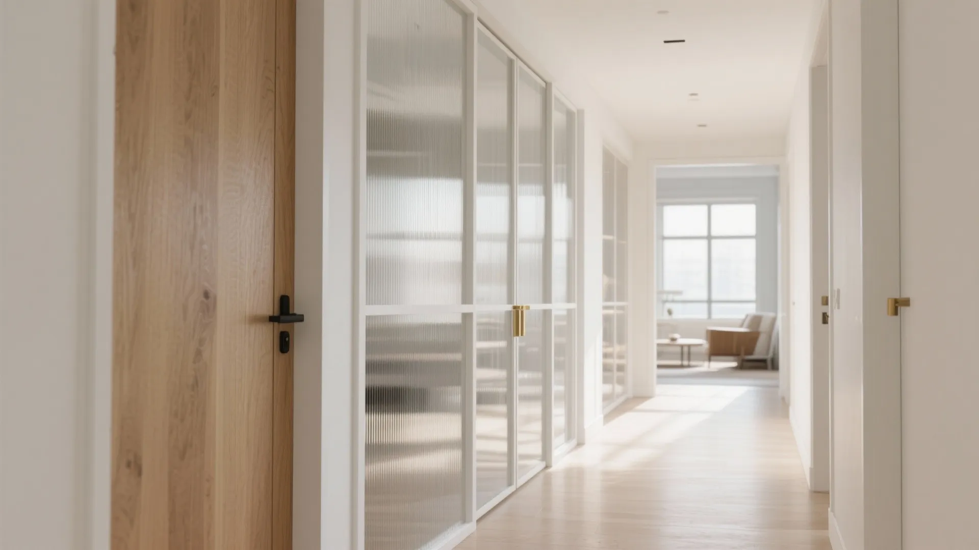 Glass + Wood Partitions to Brighten the Hall