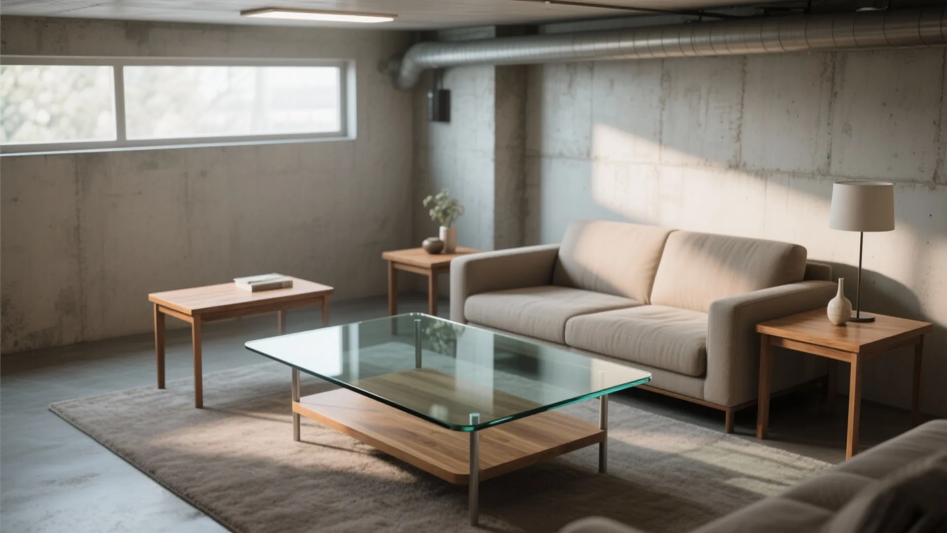 4. Glass-top Centerpiece with Wooden Side Tables