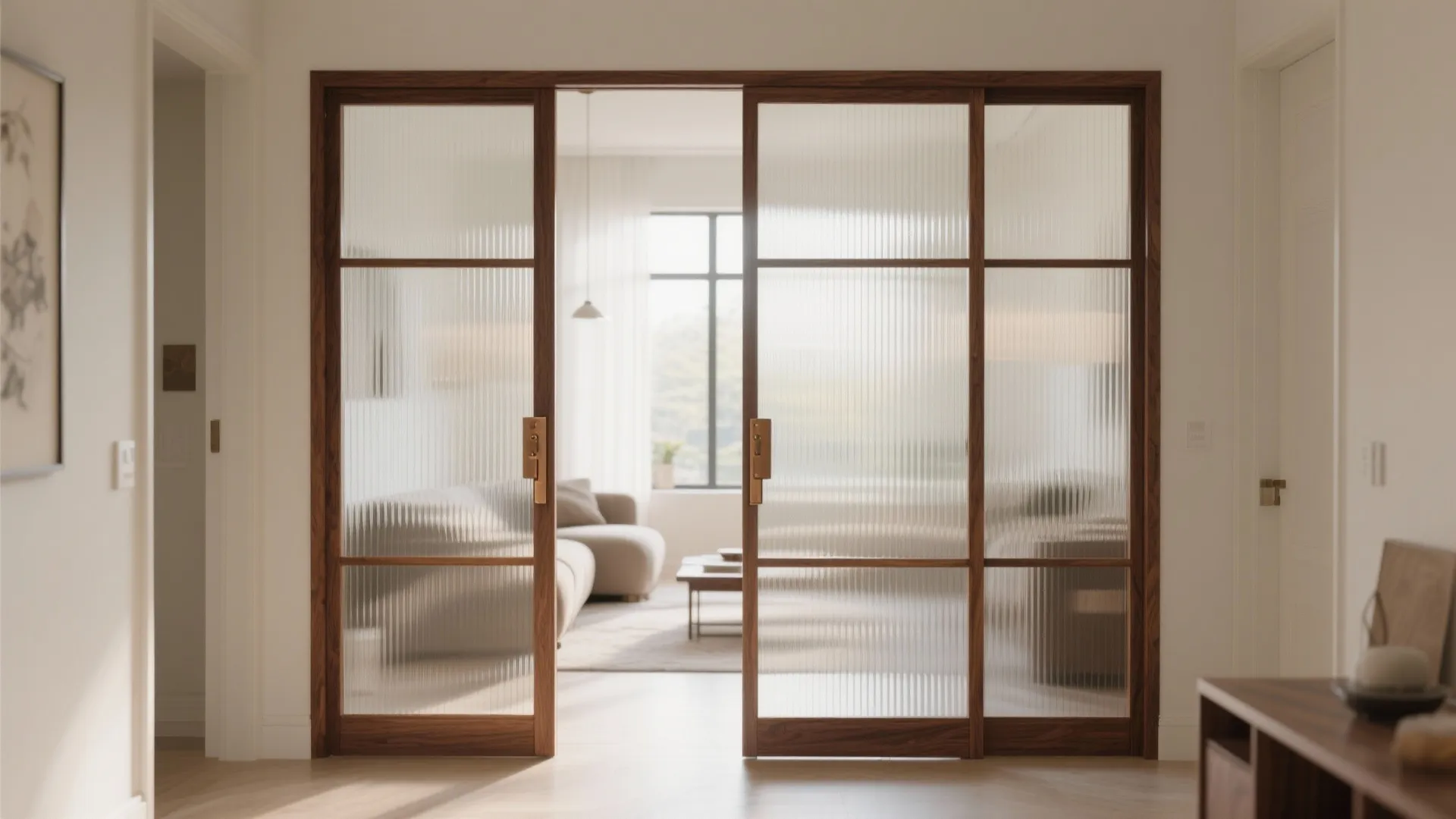 3) Glass-and-Wood Frame for a Brighter Hall