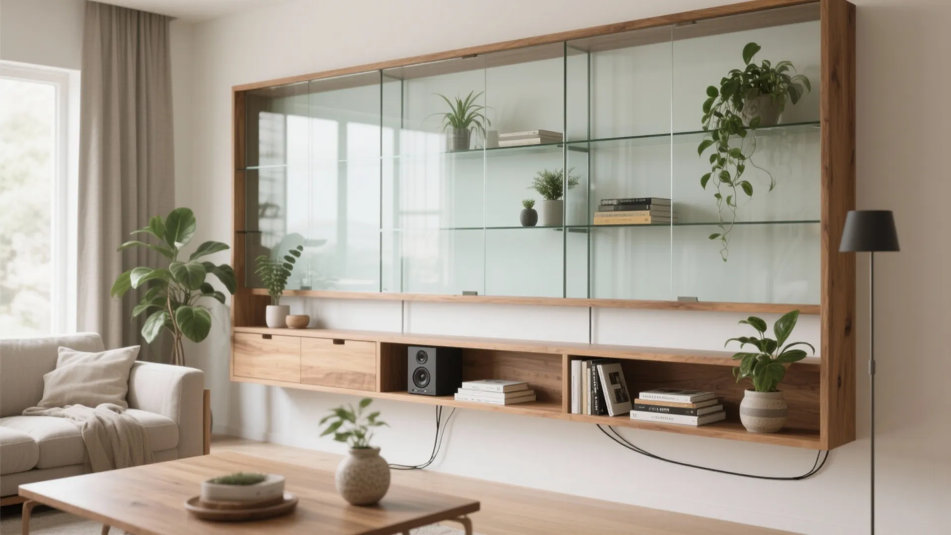 Glass-and-Wood Hybrid Wall: Shelving That Divides
