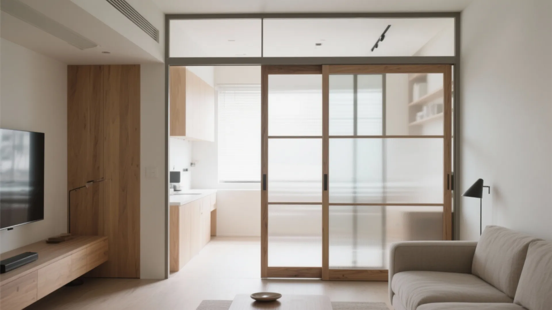 Sliding Glass-and-Wood Screen Wall