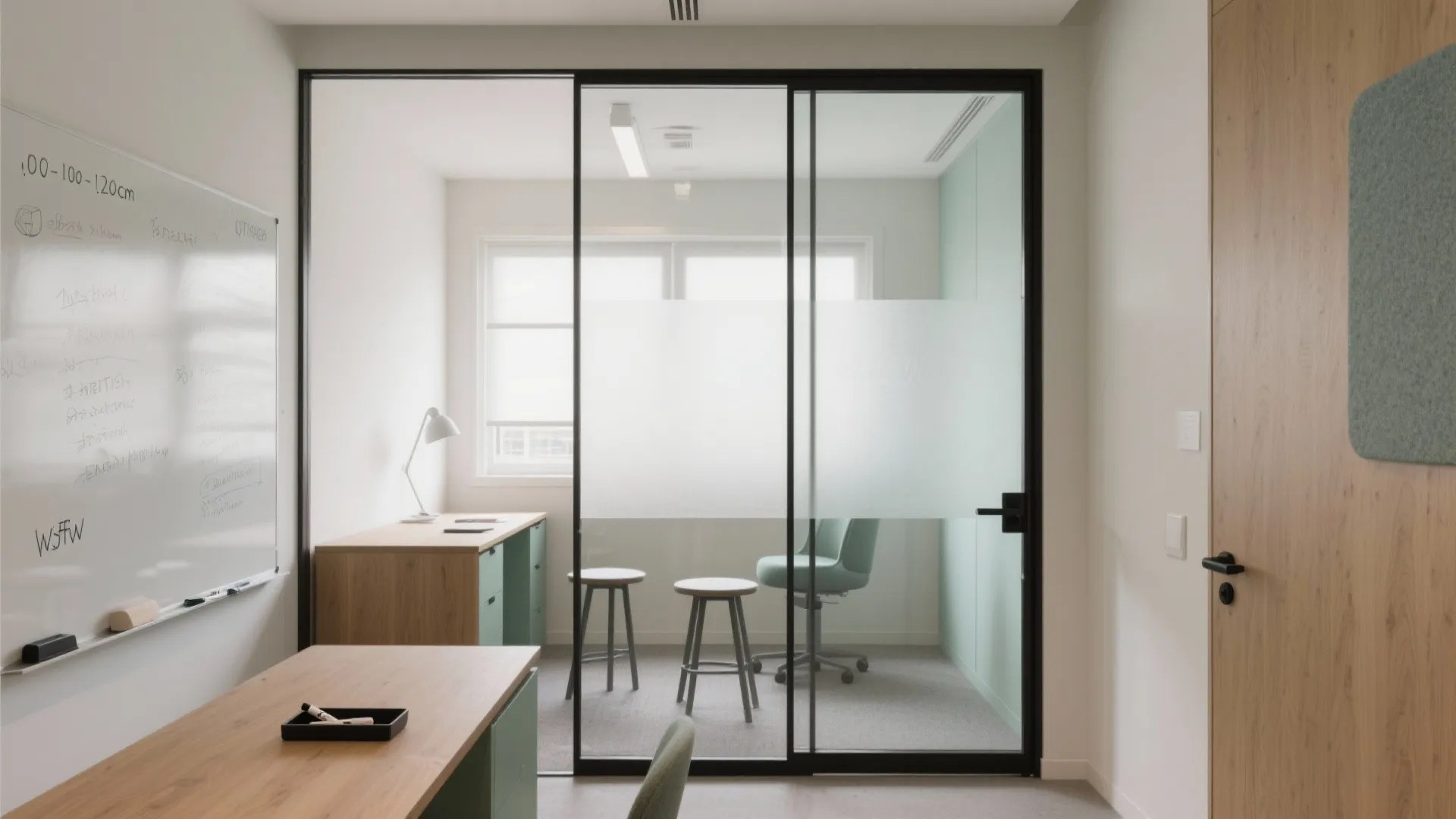 1) Flexible zones with glass and writable walls