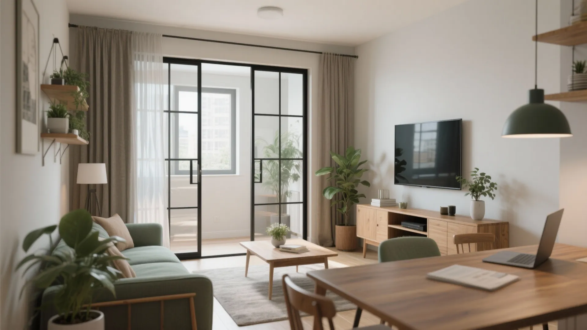 Flexible Living–Dining Zoning with Sliding Glass