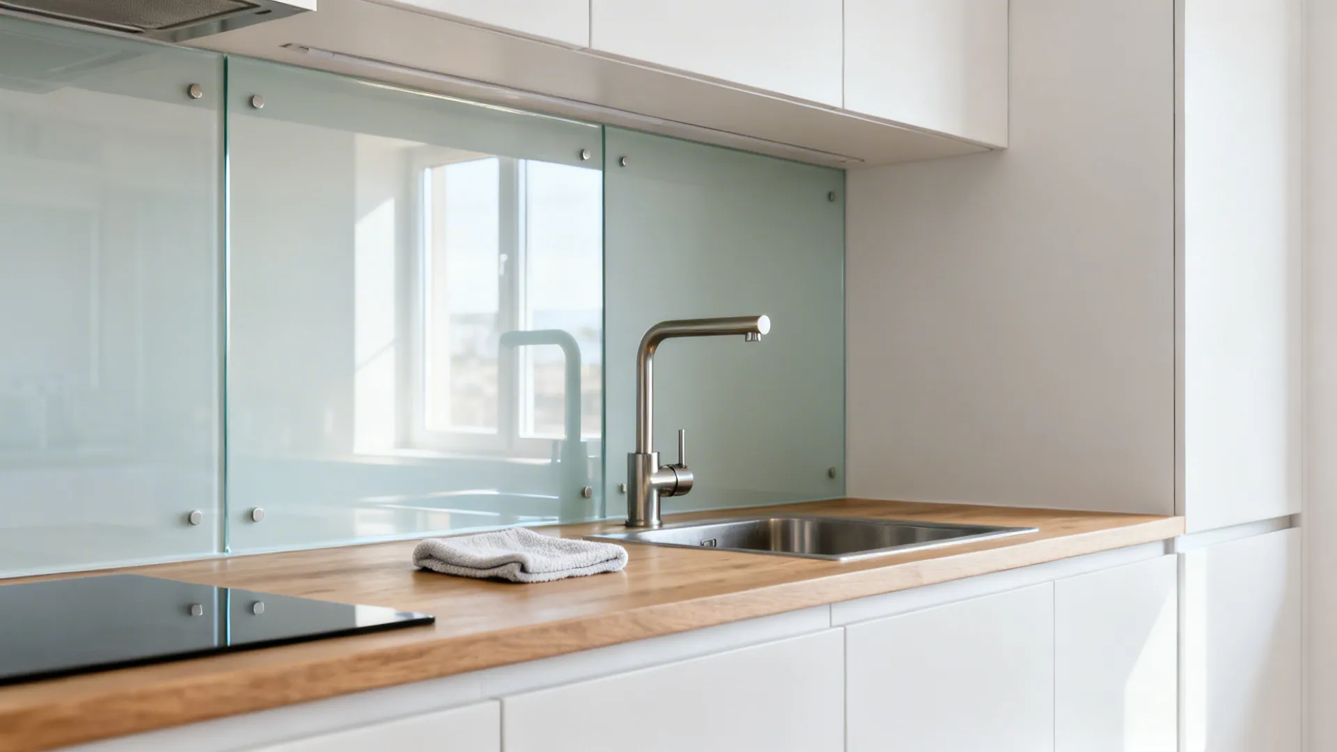 4) DIY Glass Backsplash Look With Removable Tiles