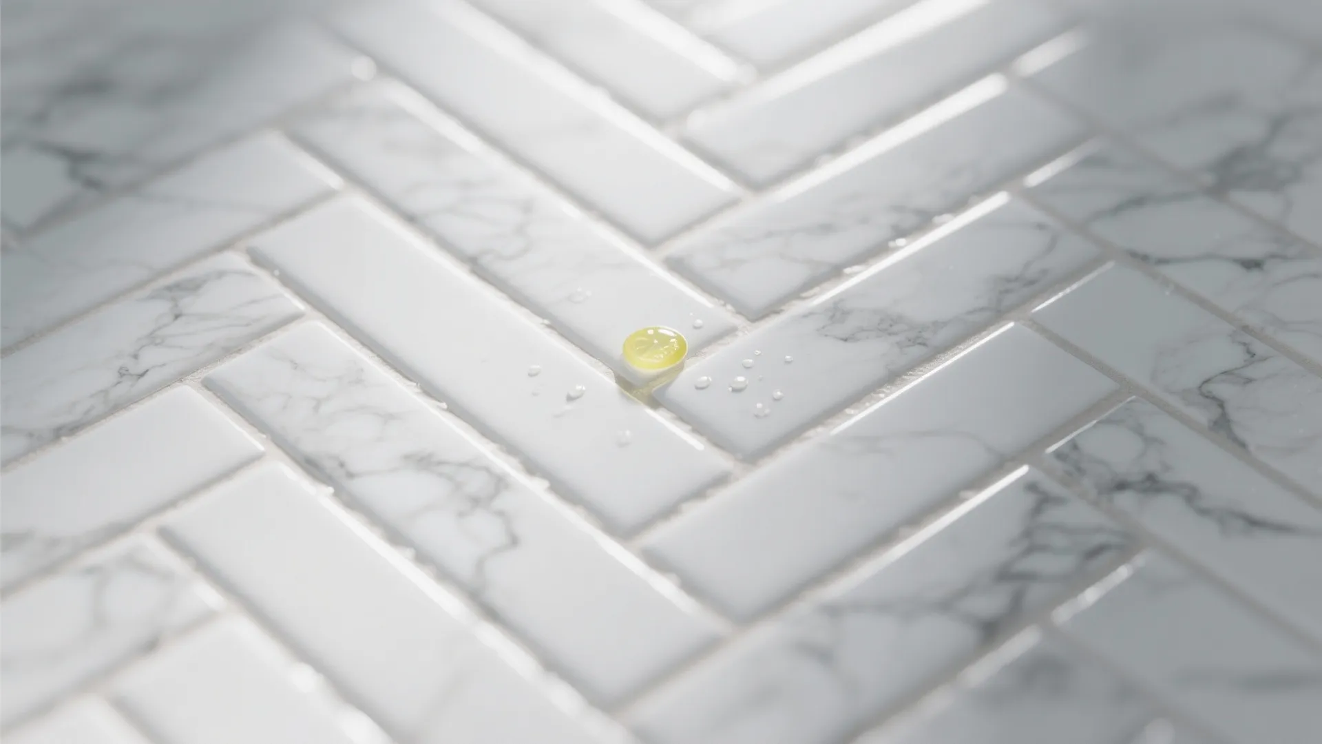 2. Low-maintenance glazed porcelain herringbone