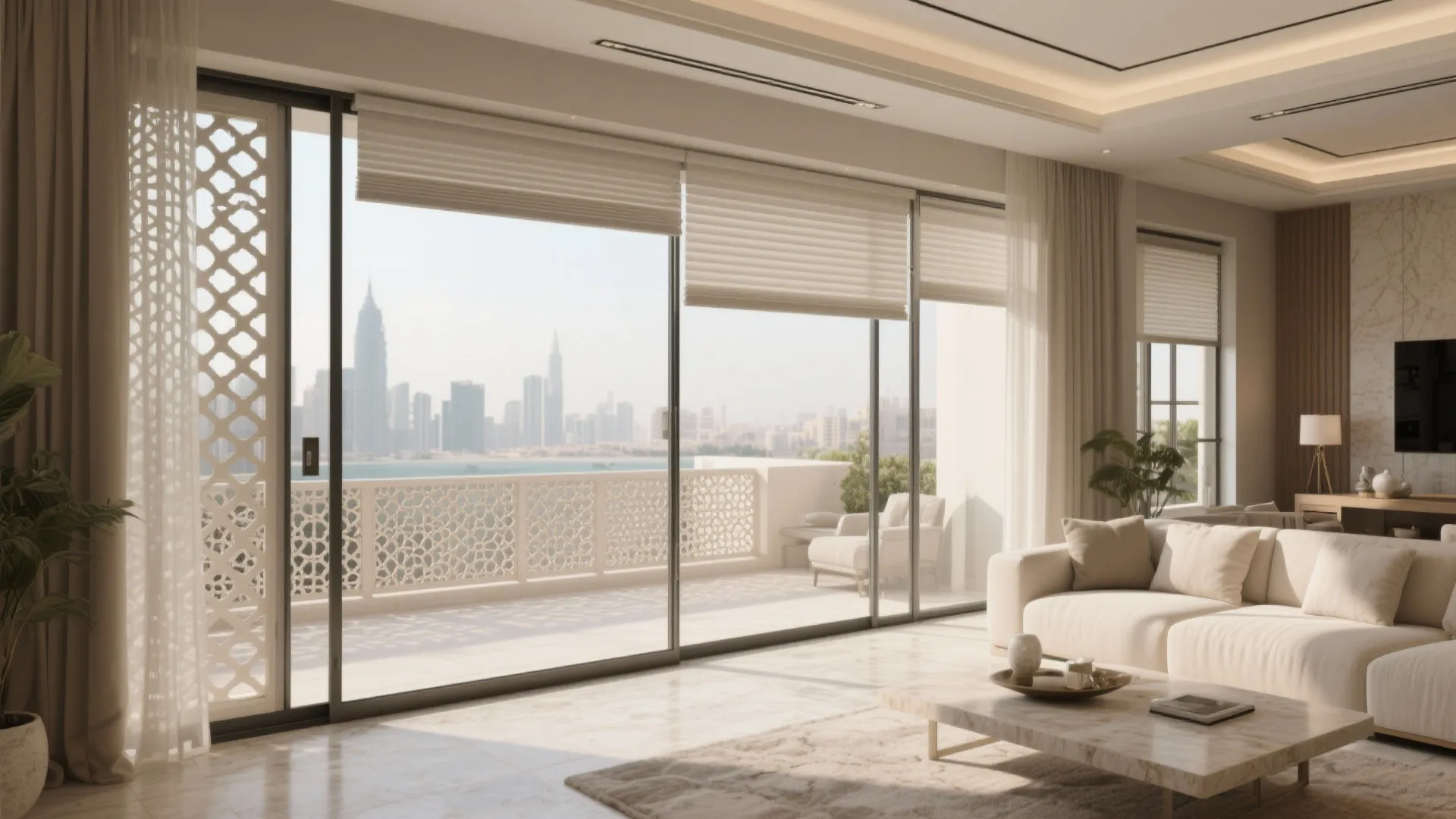Shaded glazing and layered privacy for the Gulf sun
