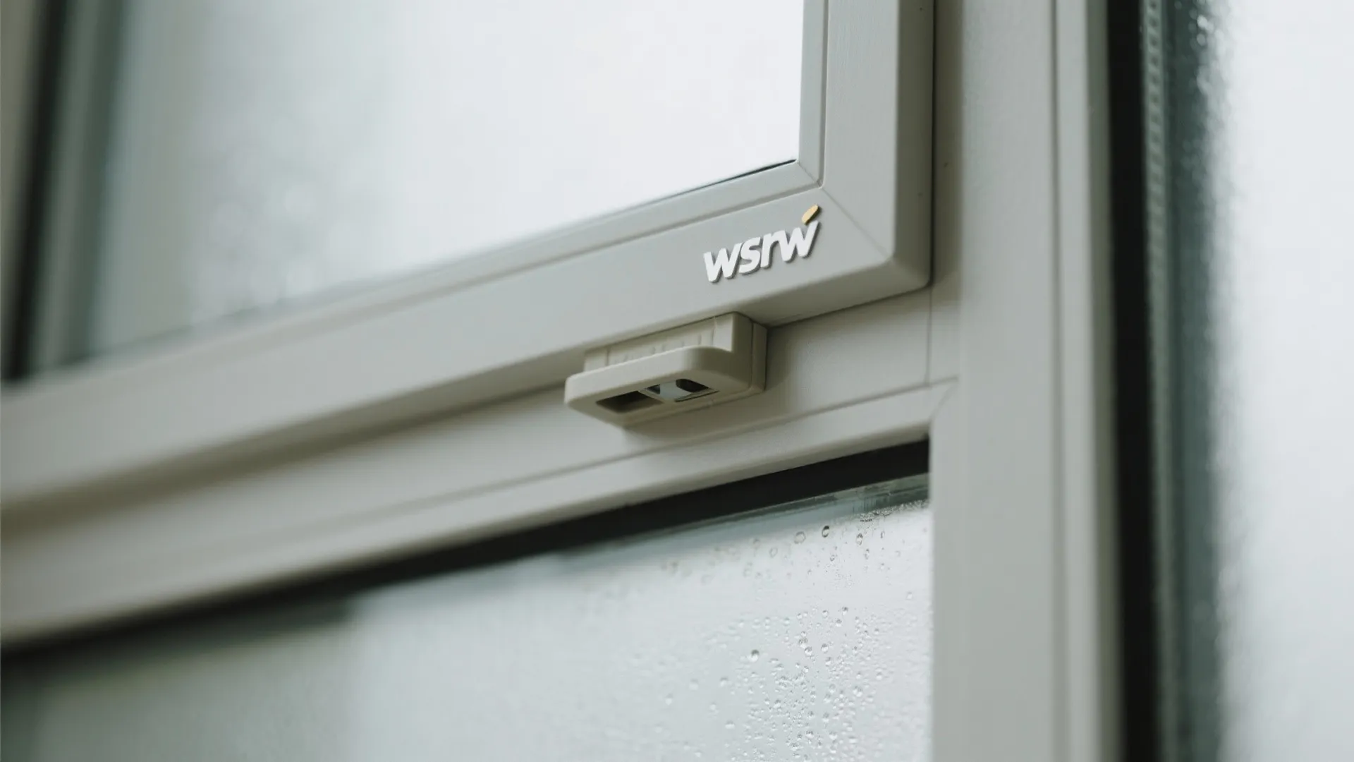 Close-up of frosted UPVC casement with color-matched exhaust port and warm-edge spacer.