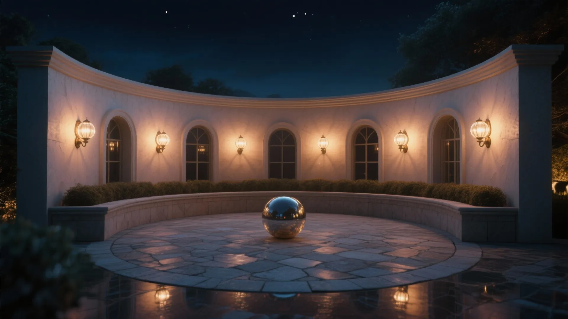 5. Decorative Globe Lights on Curved Walls