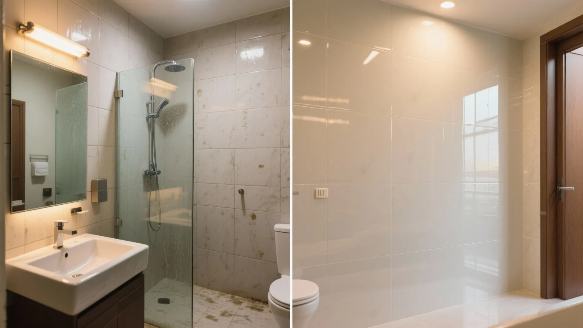 High-gloss, large-format tiles for easy cleaning