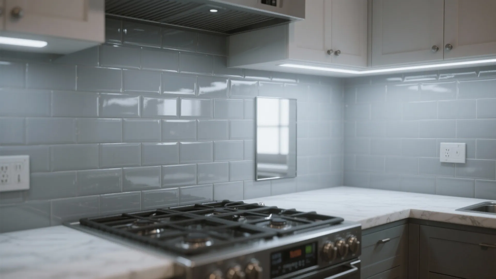 5. Gloss accents and reflective backsplashes