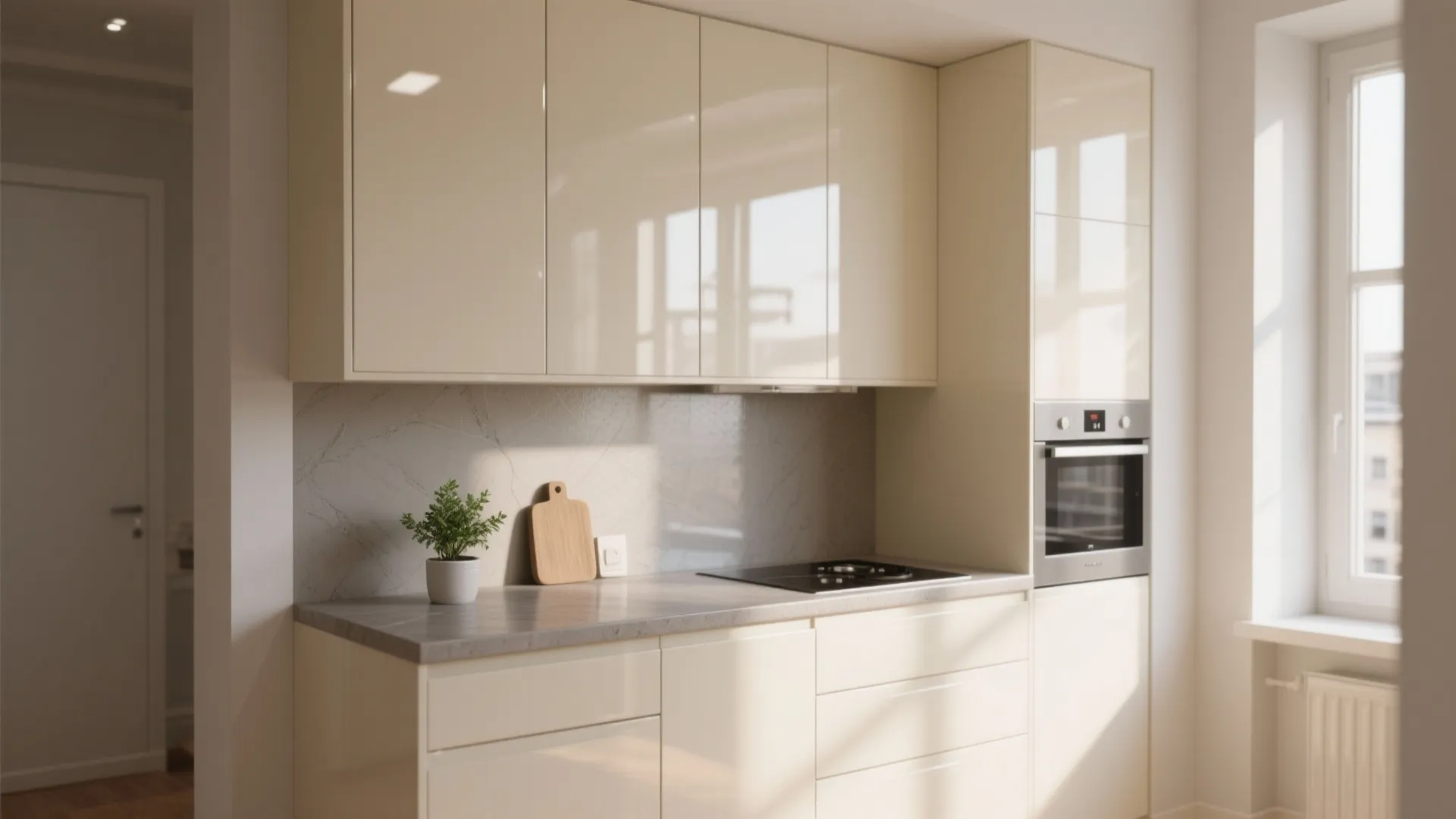 5. High-Gloss Cream for Reflective Light in Small Kitchens