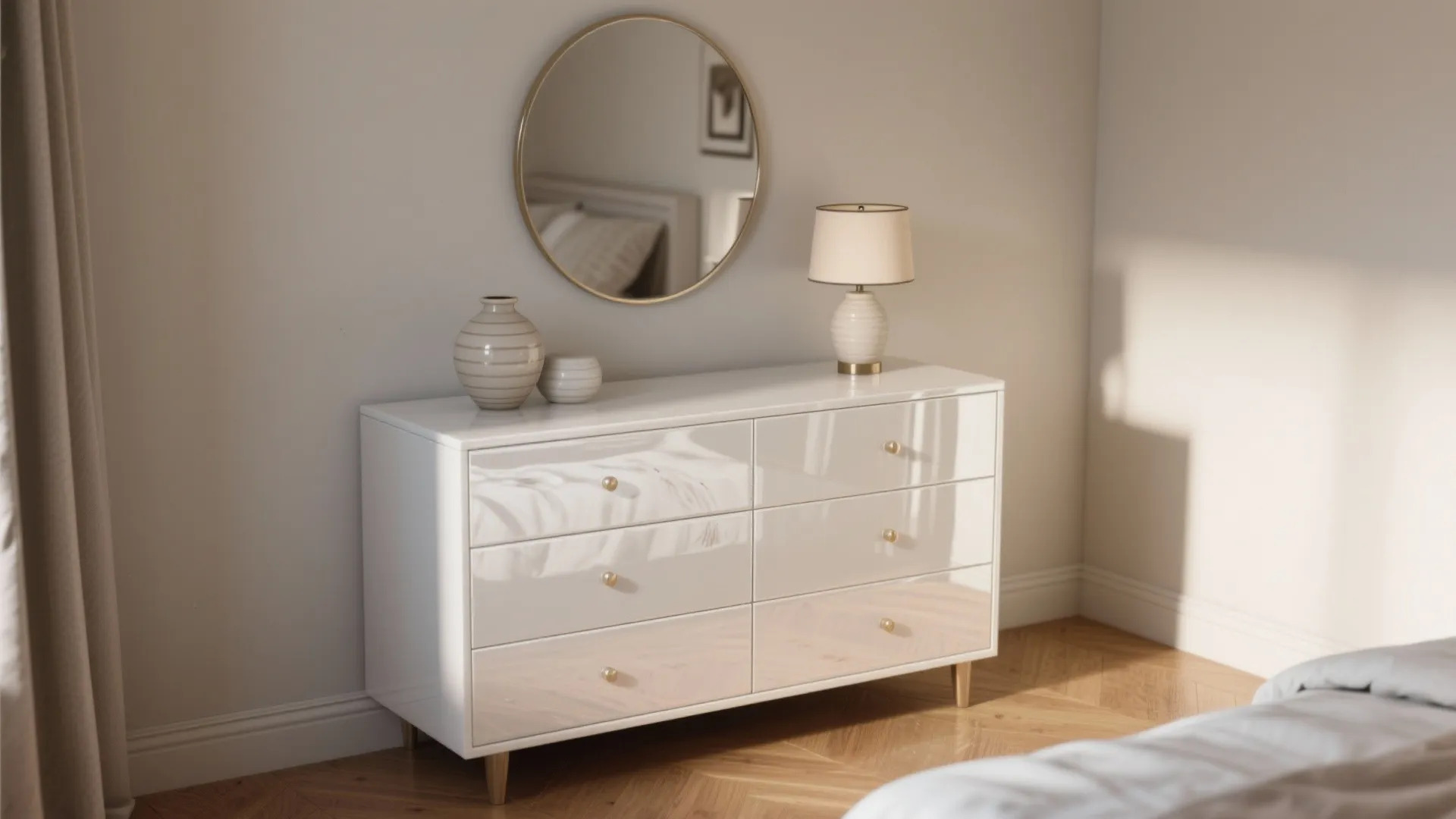 2. White lacquer dresser as a focal piece