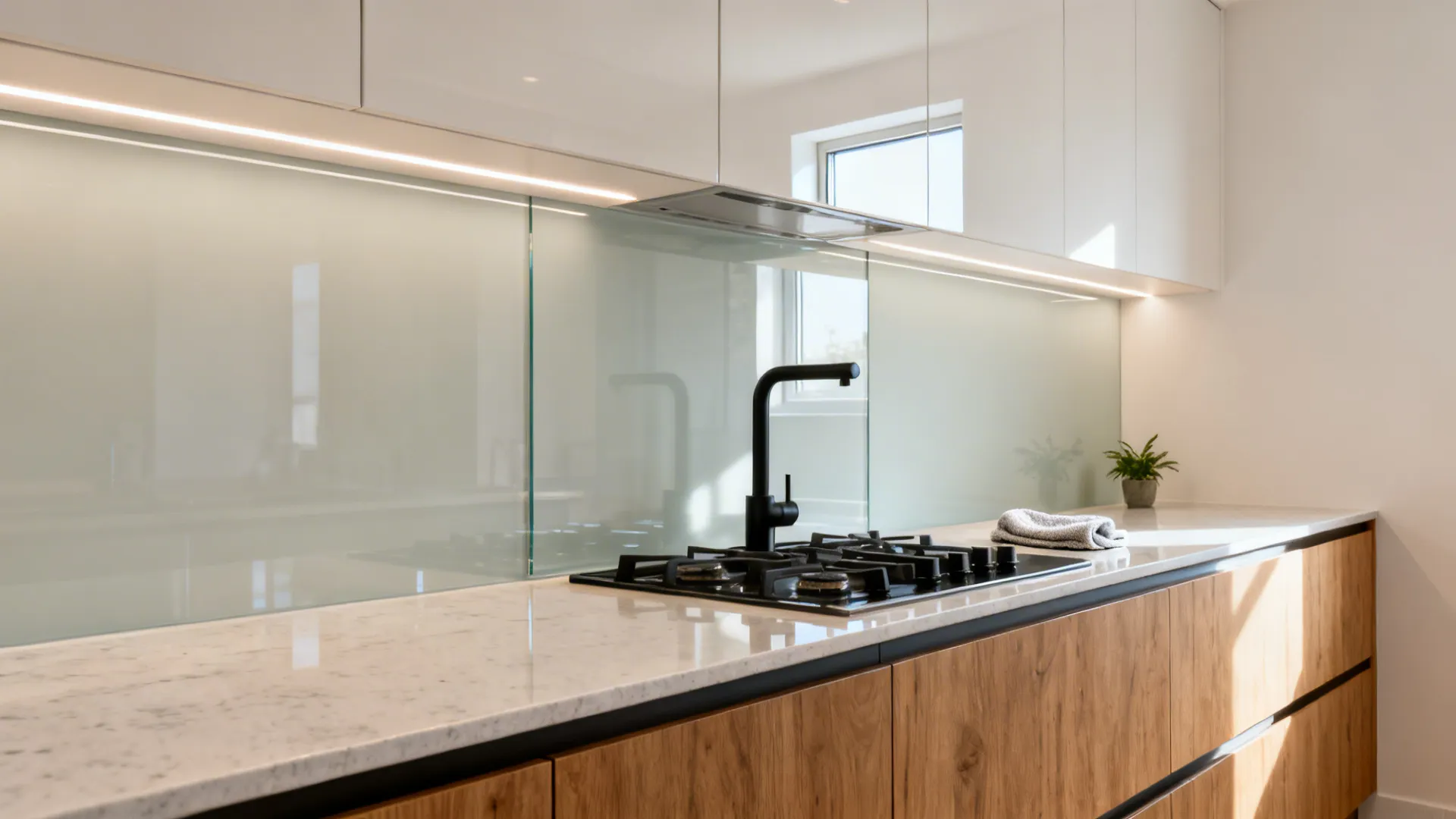 High-gloss Lacquered Glass Backsplash
