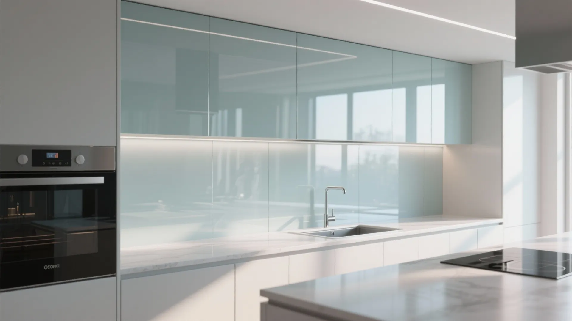 2. High-Gloss Glass Panels