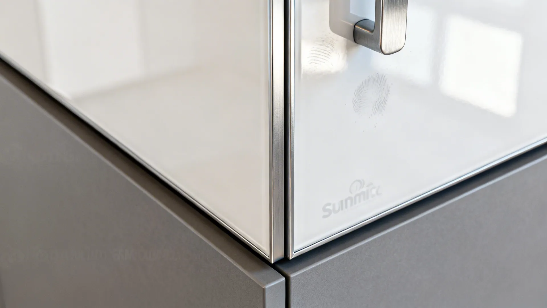 Idea 1: Minimal Grey & White Cabinetry with High-Gloss Sunmica