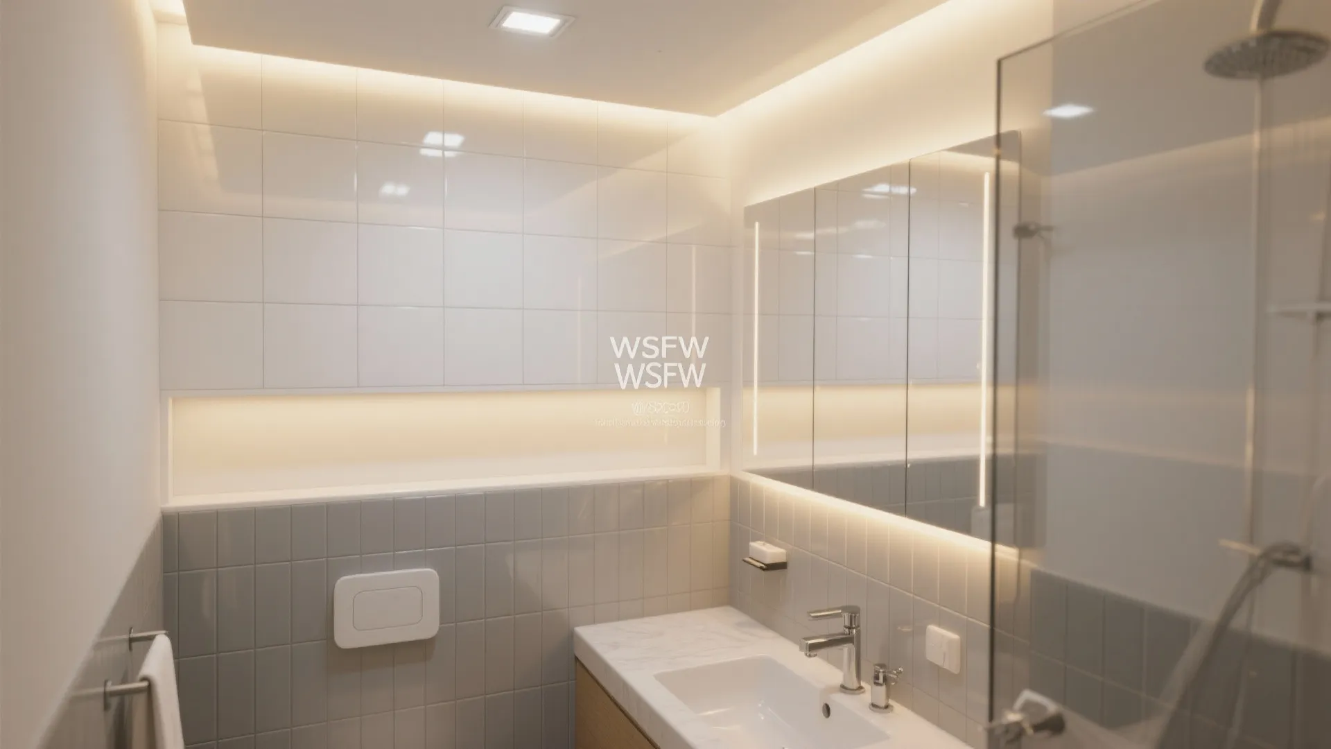 Glossy Accents, Smart Lighting, and Grout Color Play