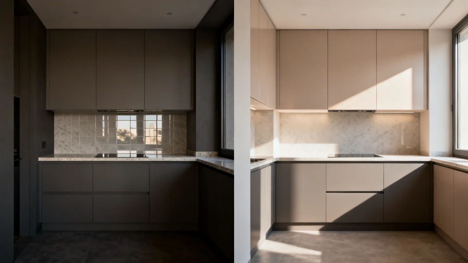 Comparison of matte vs satin-gloss uppers over matte lowers showing improved light bounce.