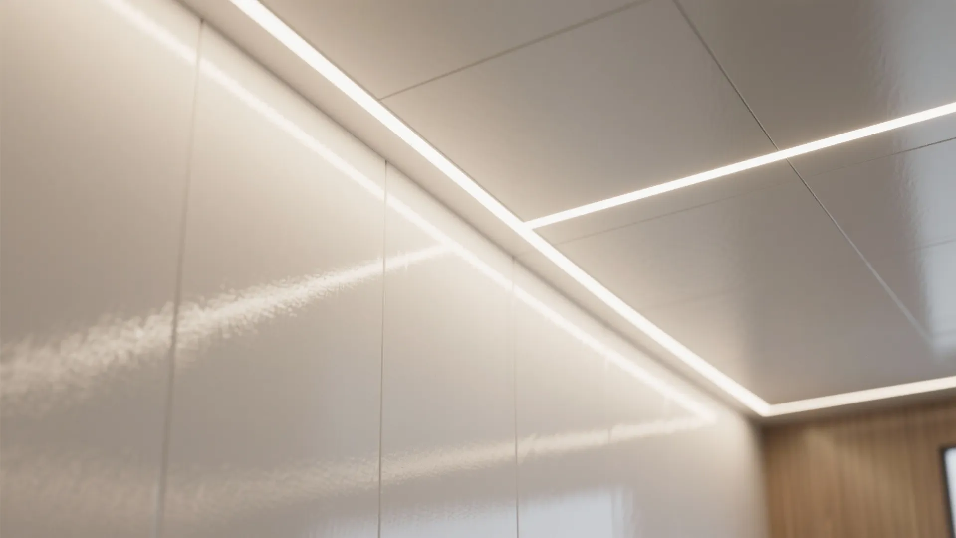 4) High-Gloss Ceiling, Matte Walls