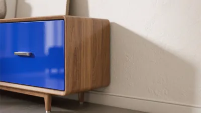 Mid-Century Modern Sideboard with Bold Blue Drawer