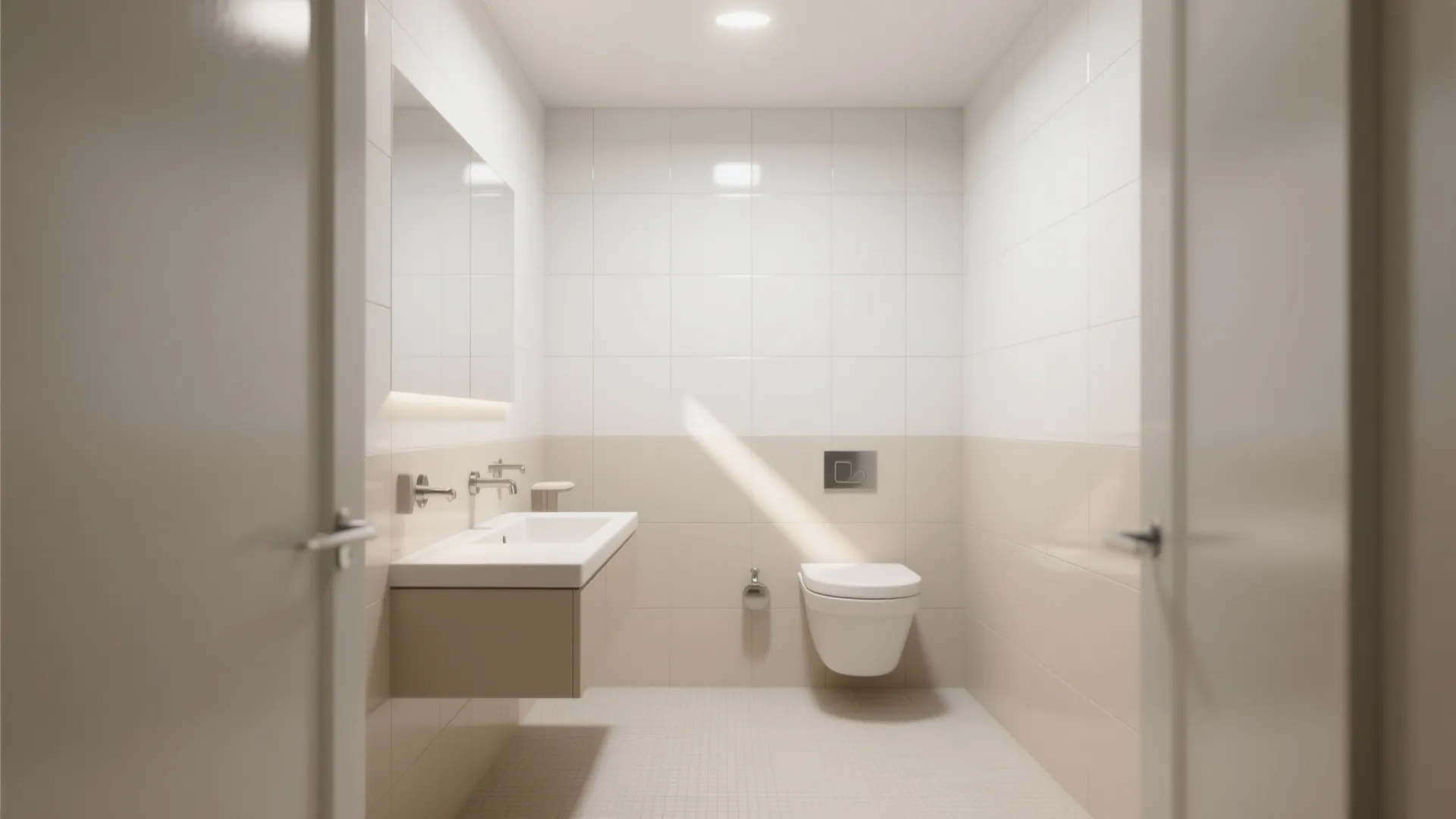 Glossy walls + matte floors for safe sheen