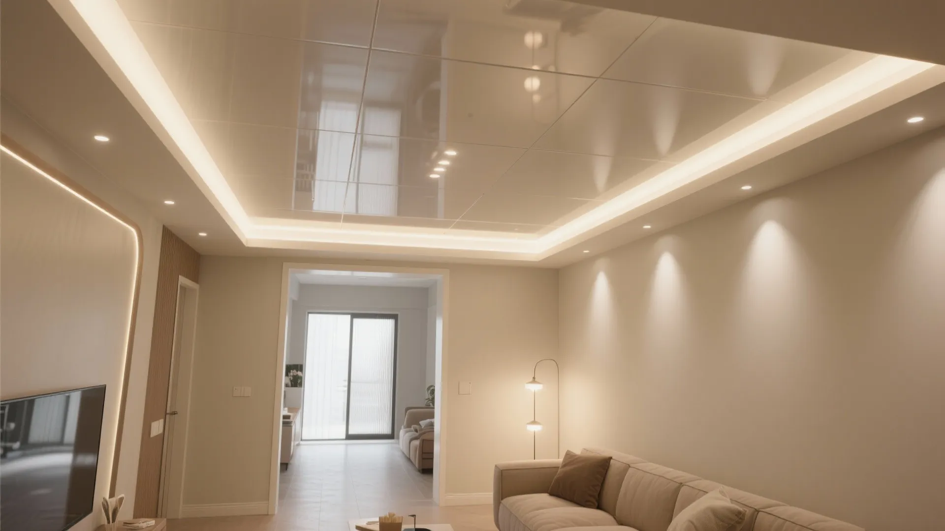 High-gloss PVC with hidden cove lighting