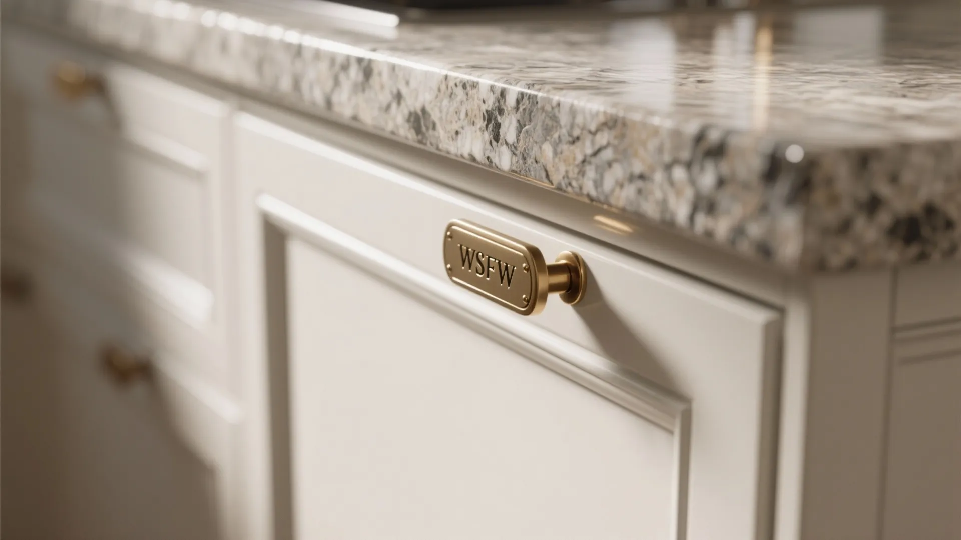 5. Mix textures: white gloss + rough granite