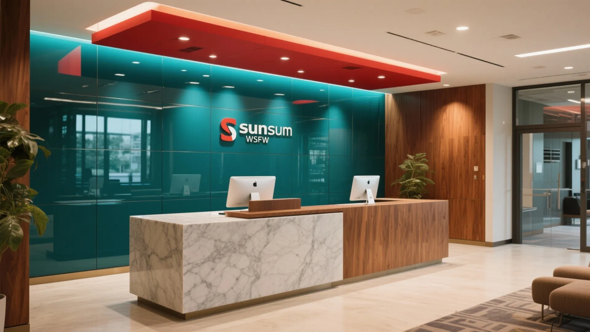 High-Gloss Sunmica Feature Wall Energizes Reception