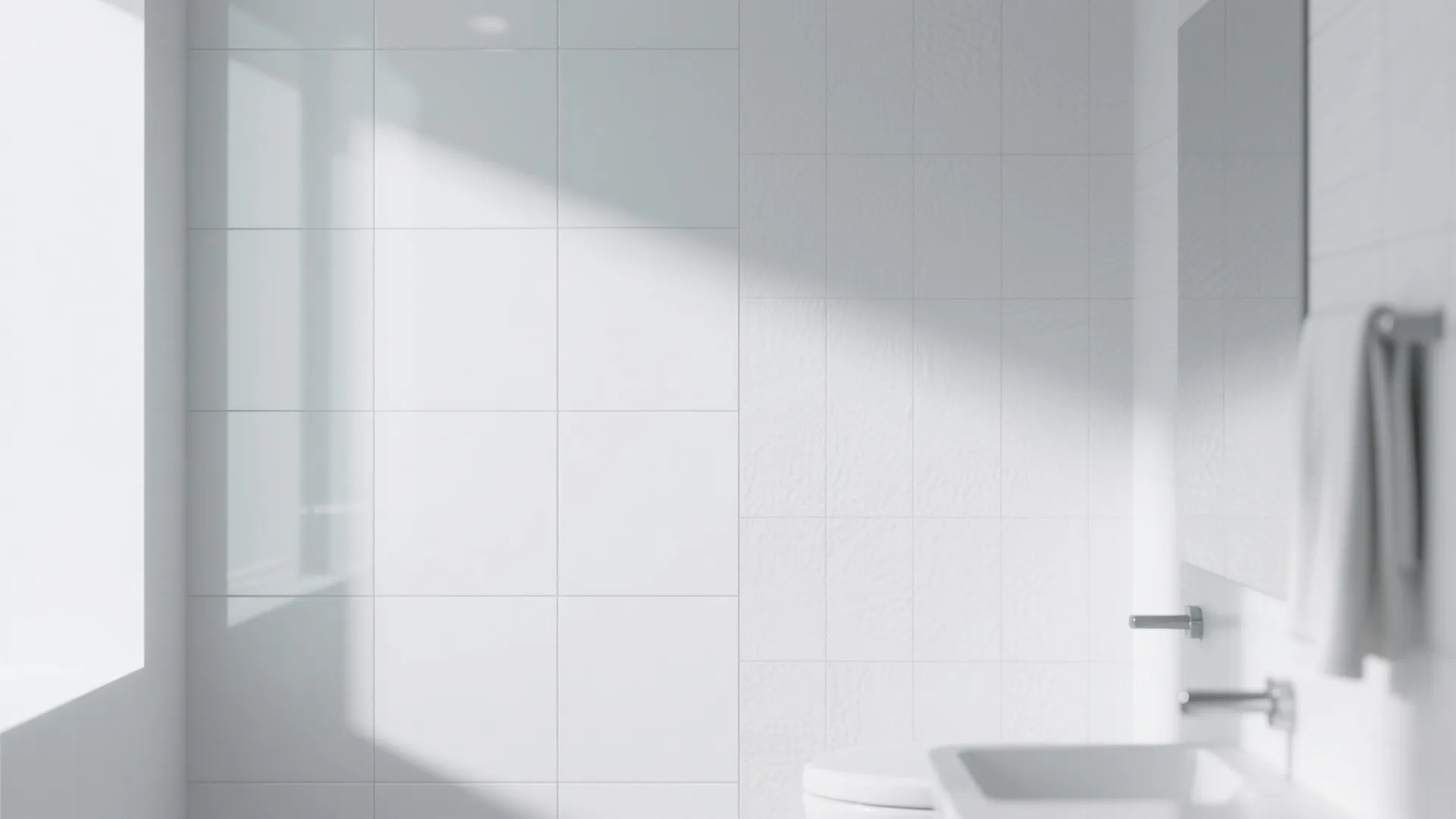 Comparison of shiny gloss white wall tiles and matte white wall tiles in a bathroom