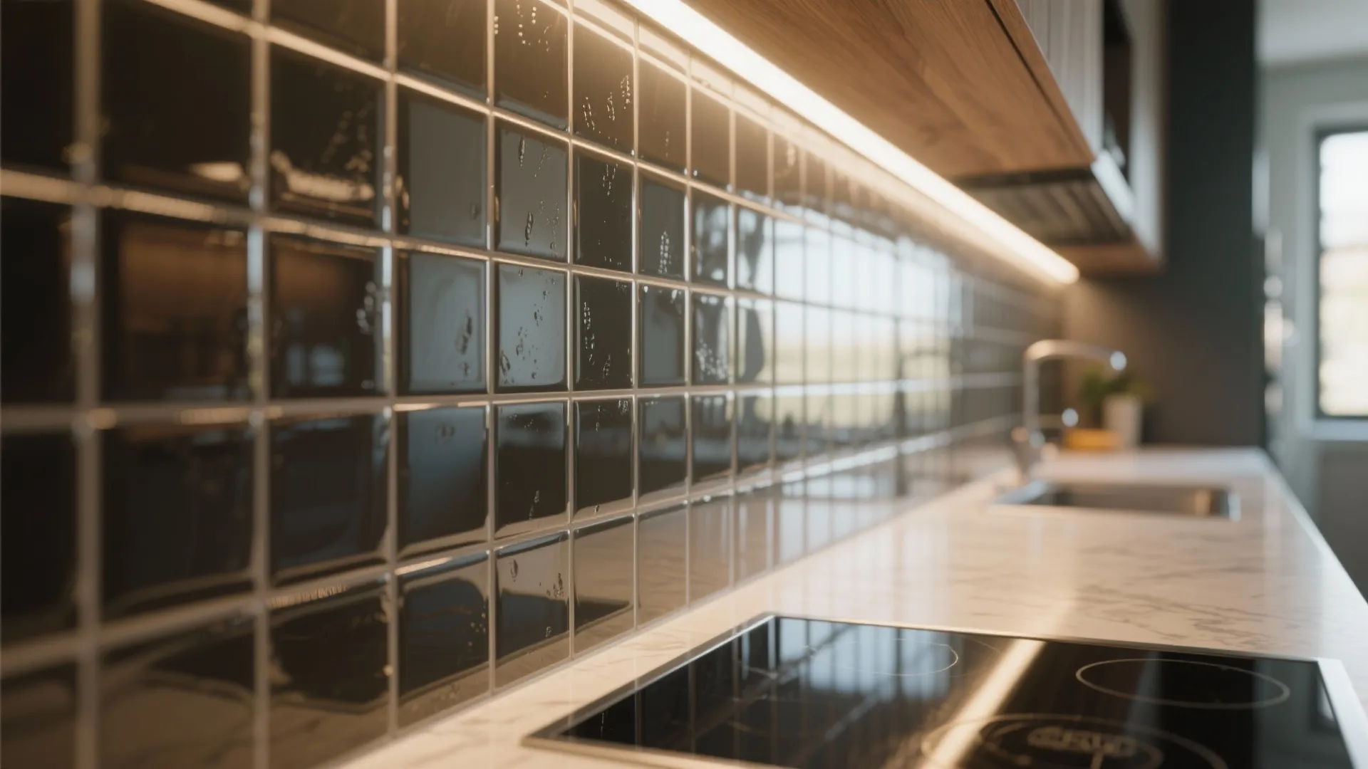 3. Add a mirrored or glossy backsplash