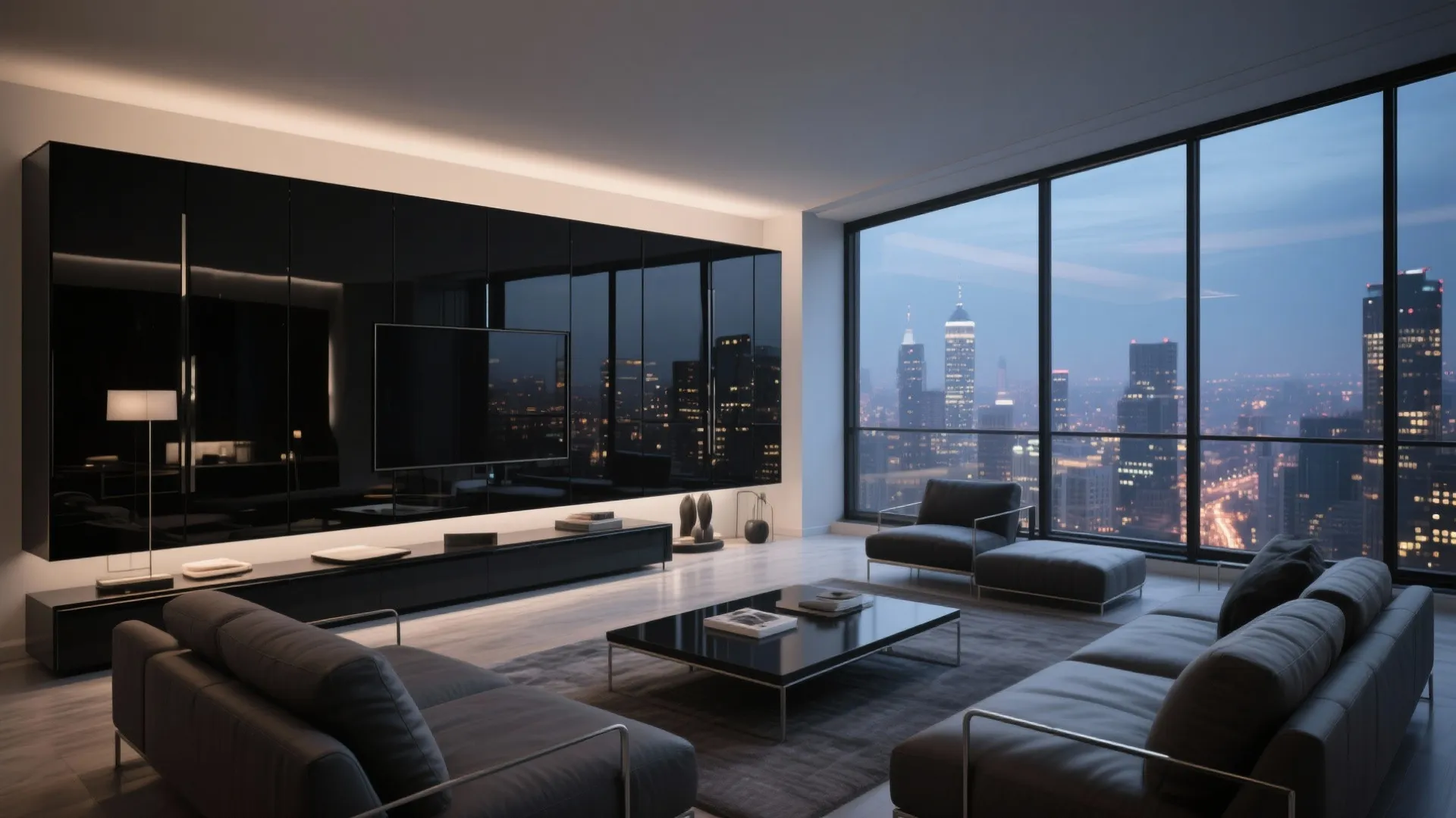 2. Glossy Black Cabinetry