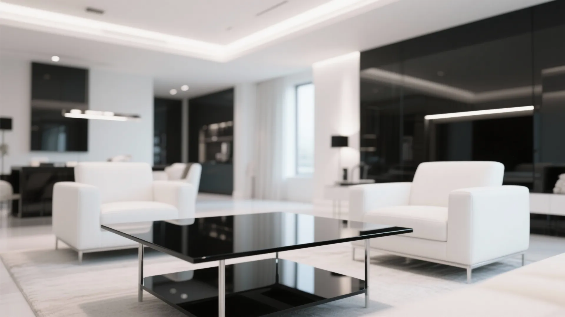 8. Glossy Black Furniture with White Accents