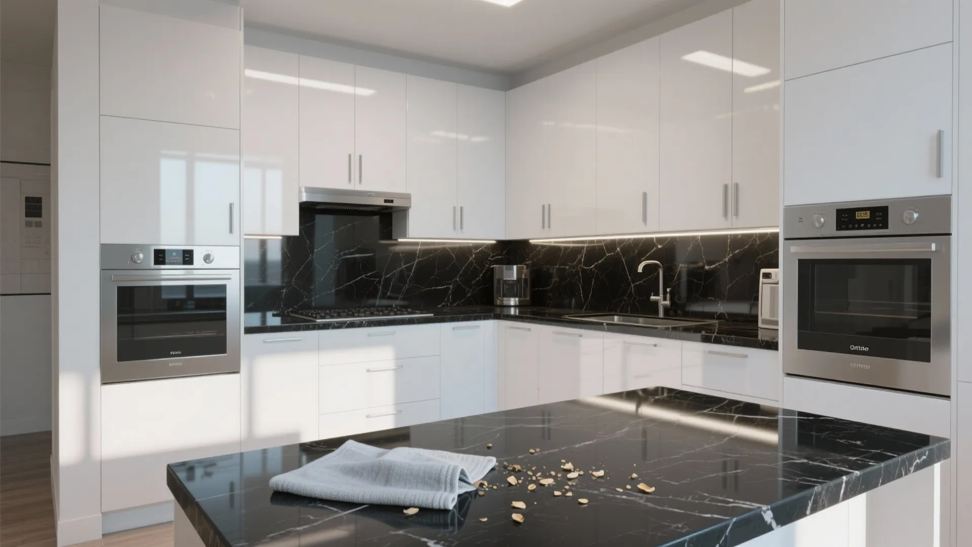 2. High-Gloss White and Polished Black Granite