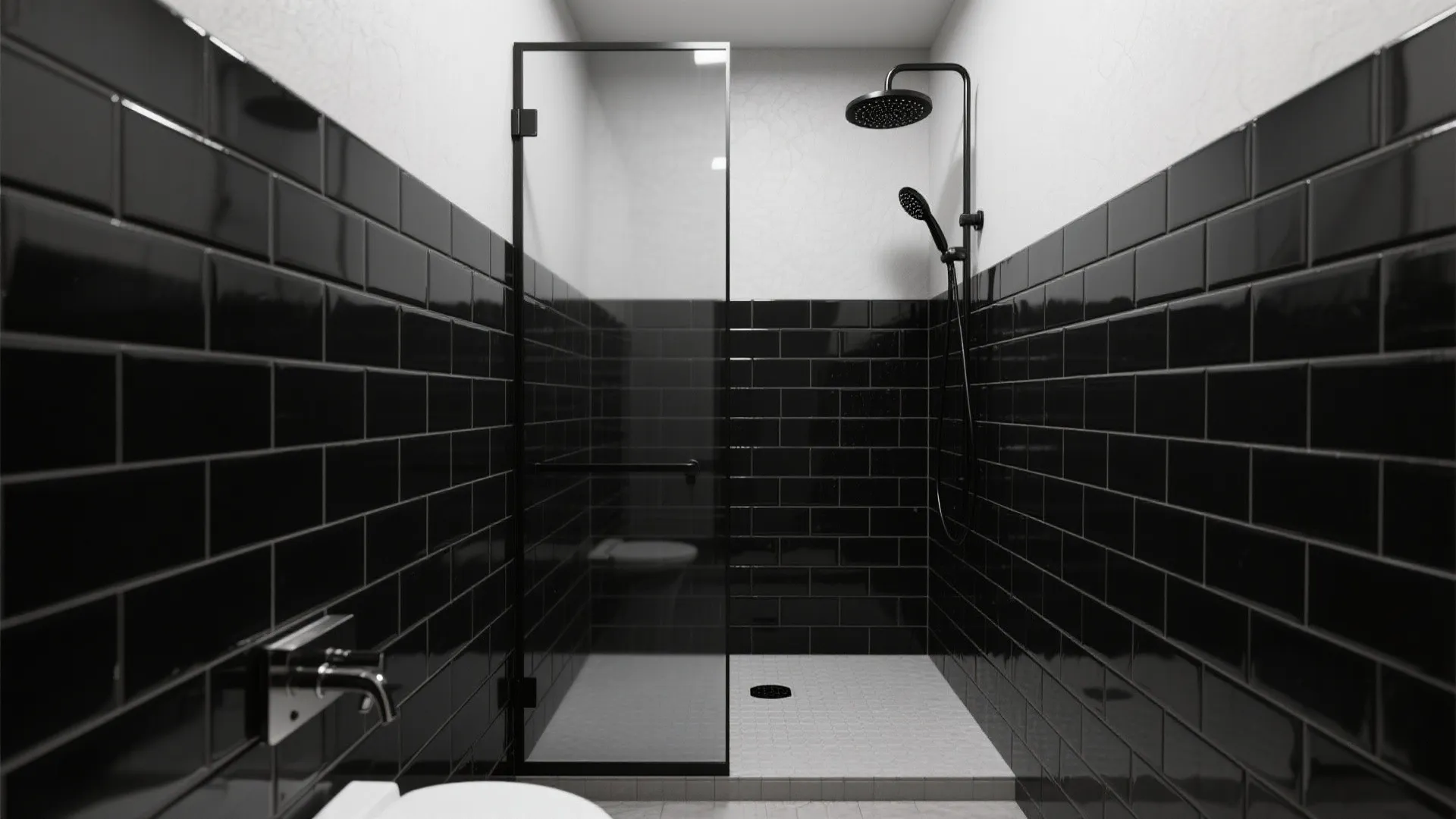 Glossy Tile + Black Grout for Depth and Drama