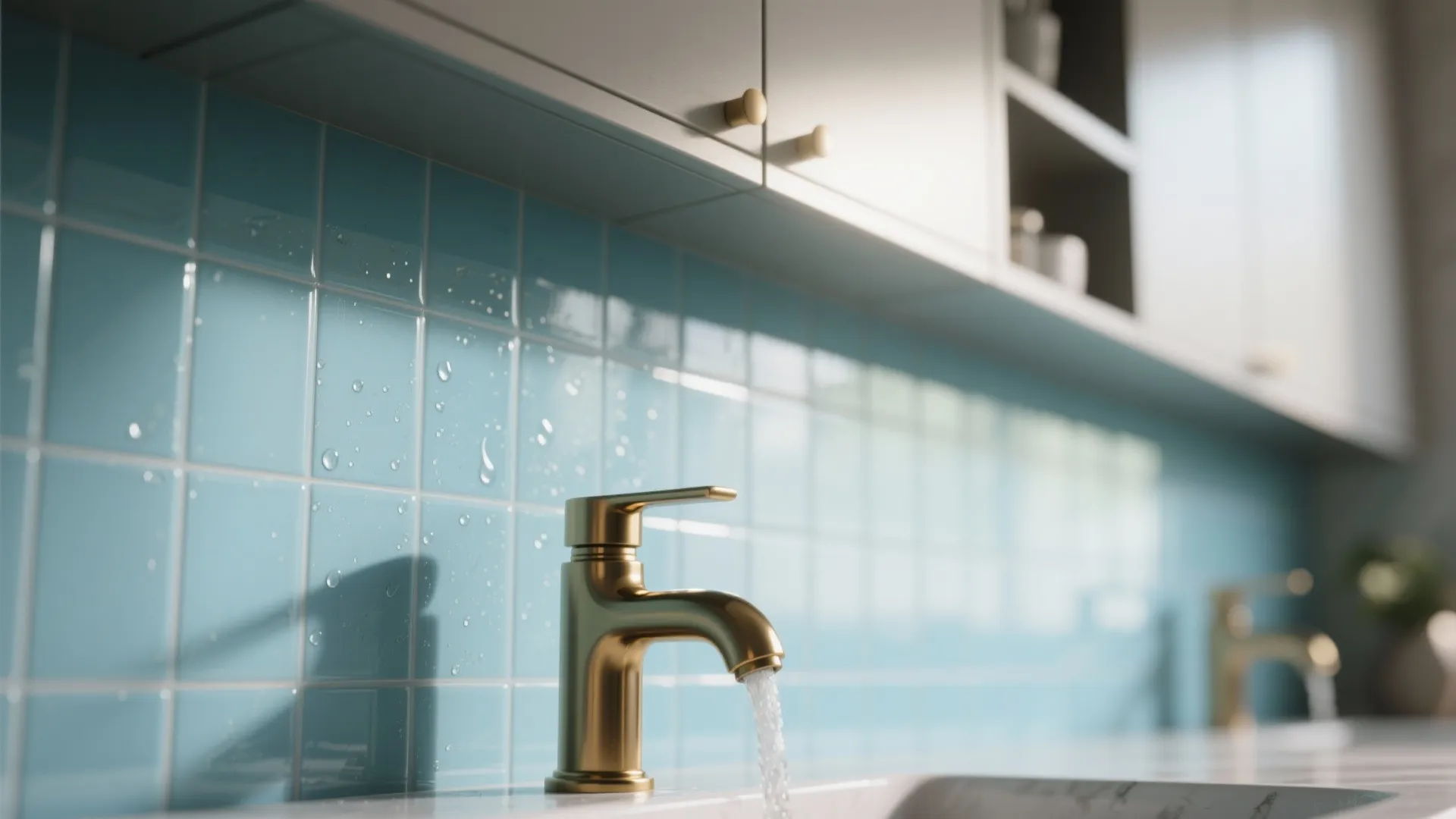 4. Glossy Tiles with Warm Metal Accents