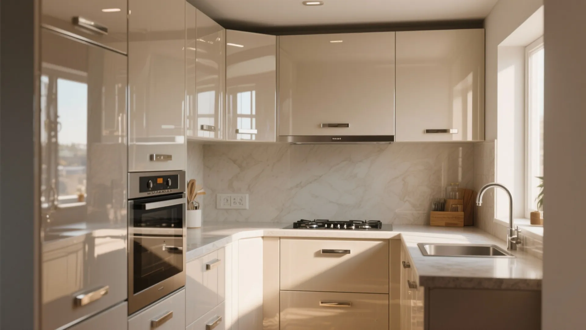 2. High-gloss cabinetry with a clearcoat finish