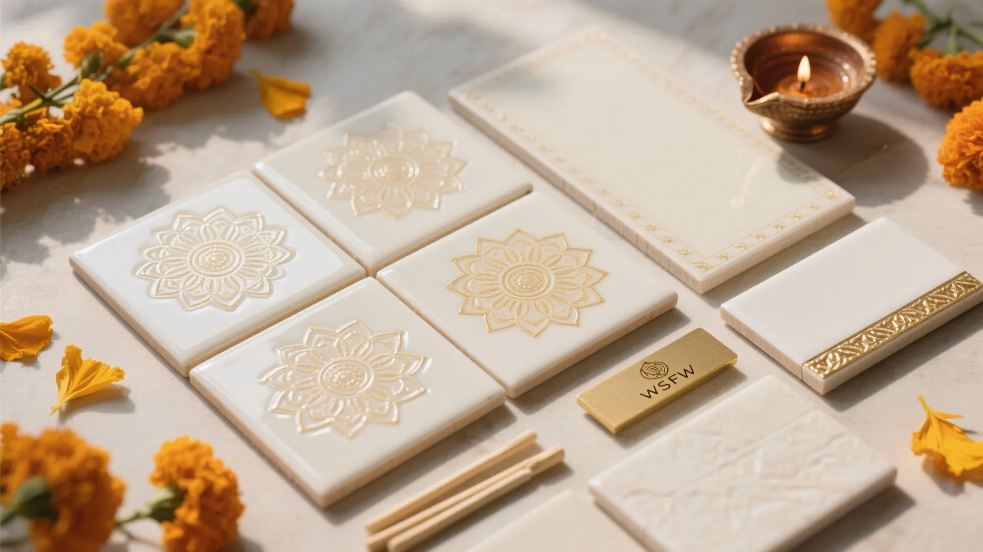 Glossy ceramic with subtle motifs