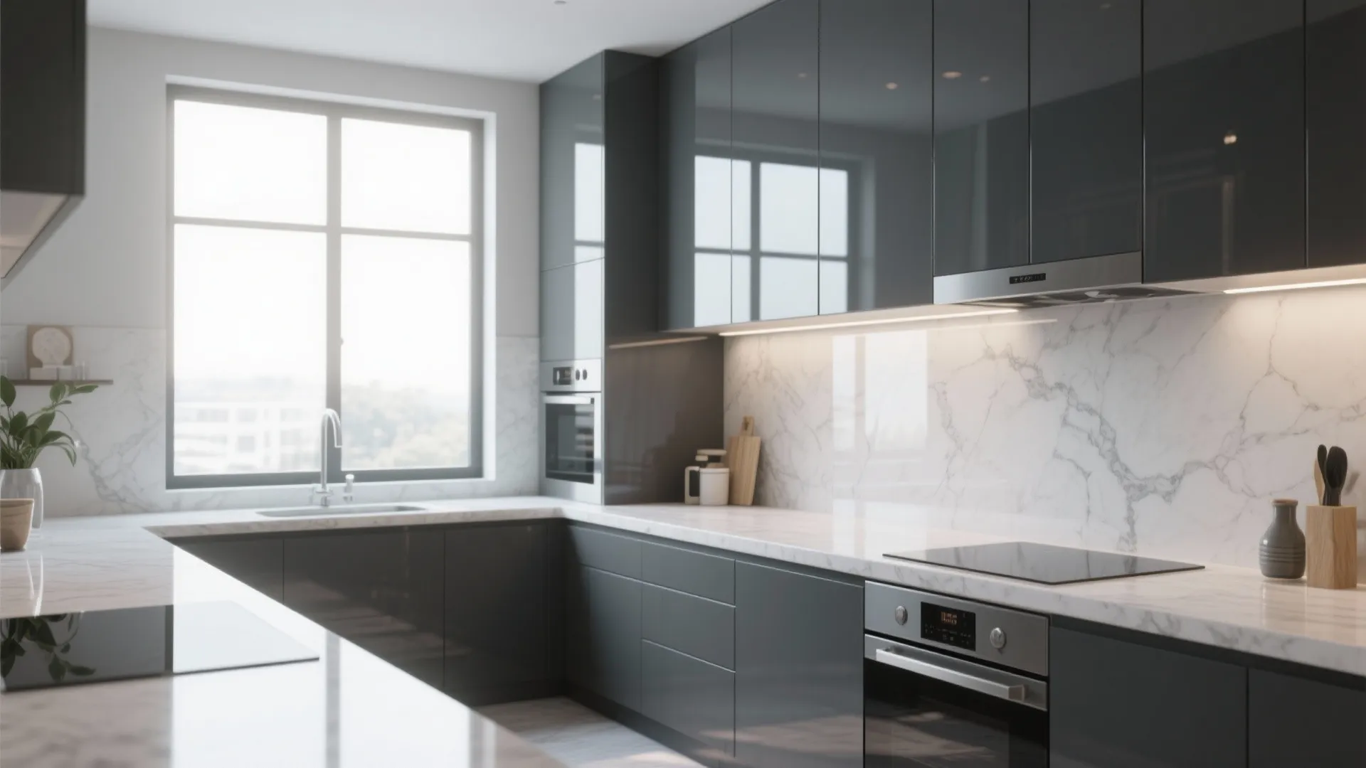 2. High-gloss dark grey for light bounce