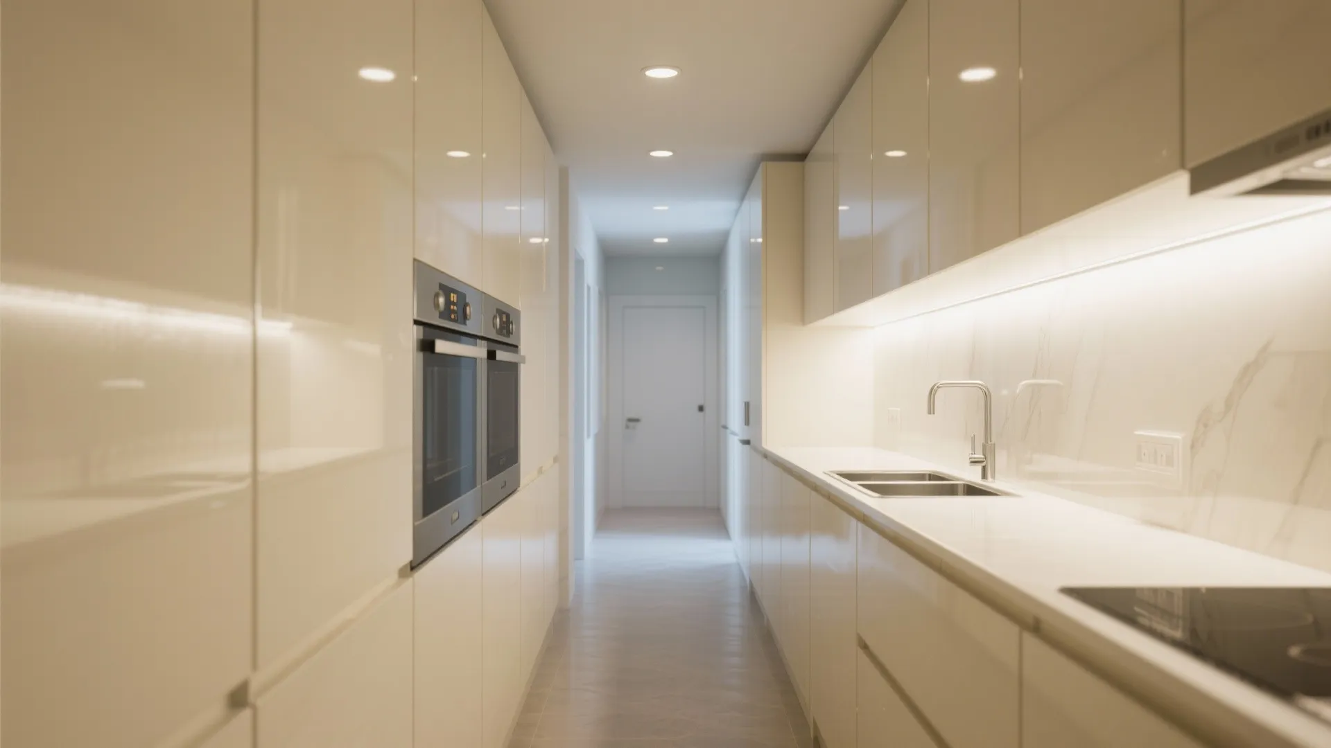 3. Glossy cream fronts to bounce light in narrow galleys