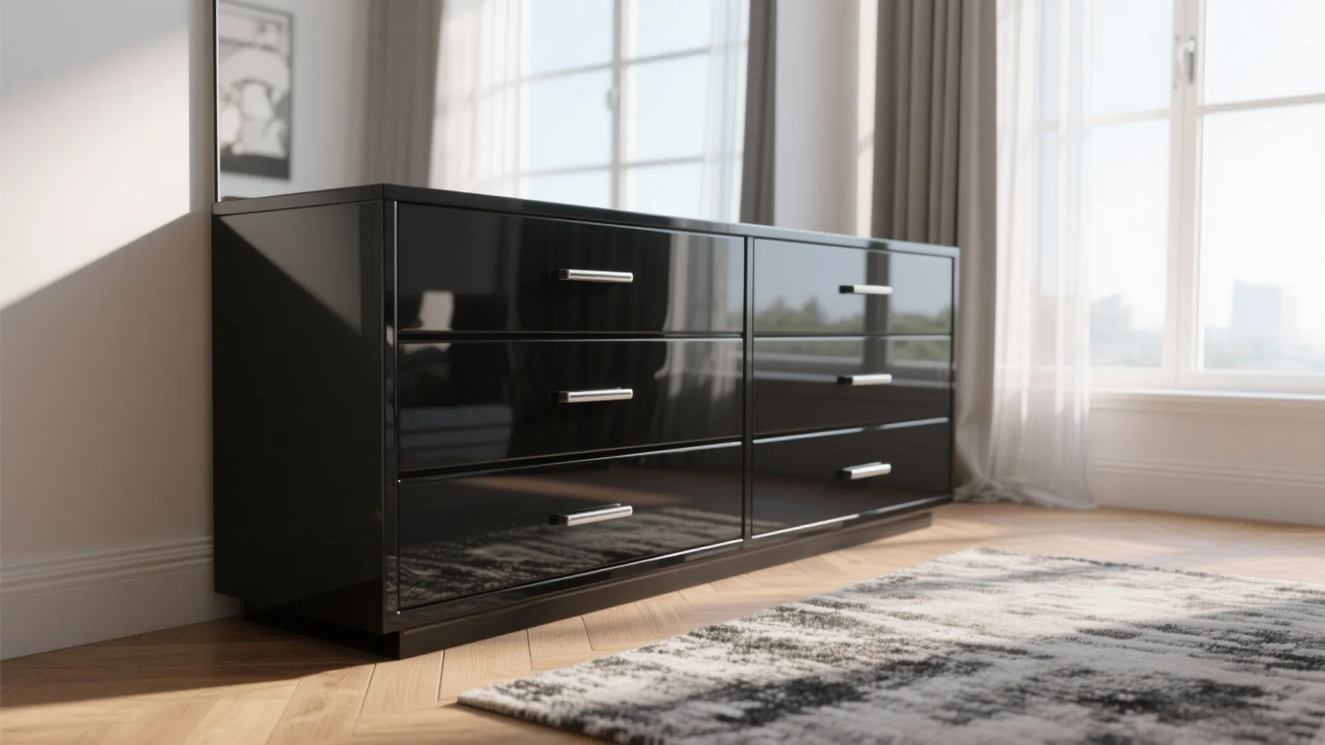 3. High-Gloss Black Dresser for Small Rooms