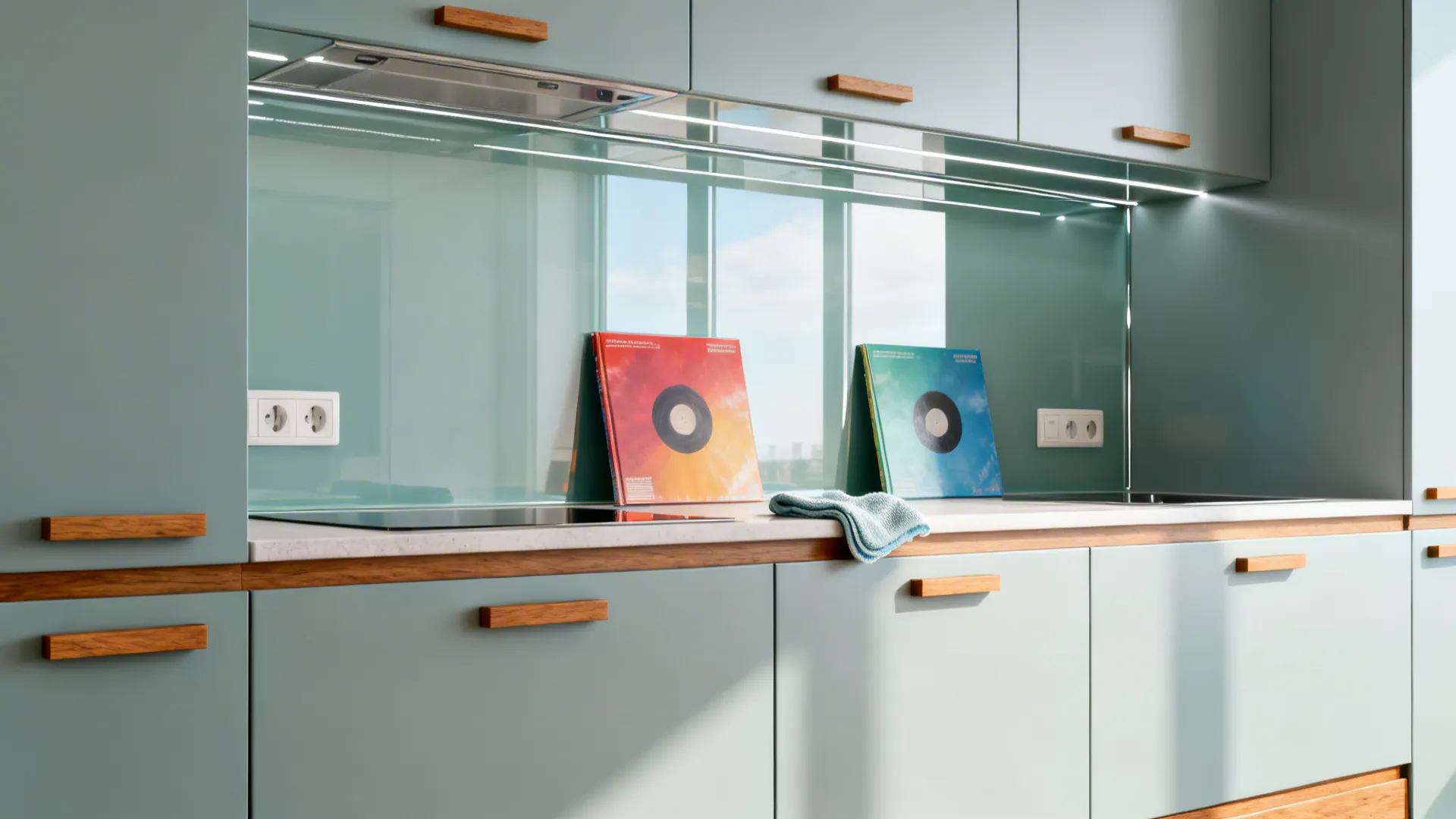 2) Glossy Glass Panel with Colorized Album Motifs