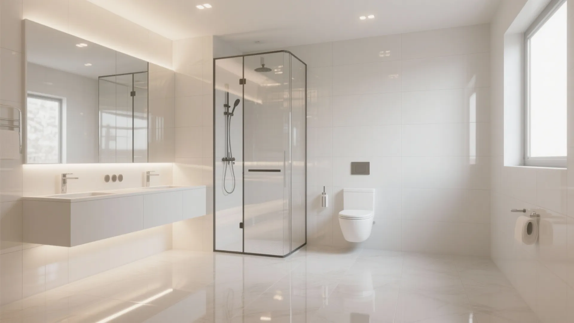 Glossy Wall Tiles and Glass to Bounce Light