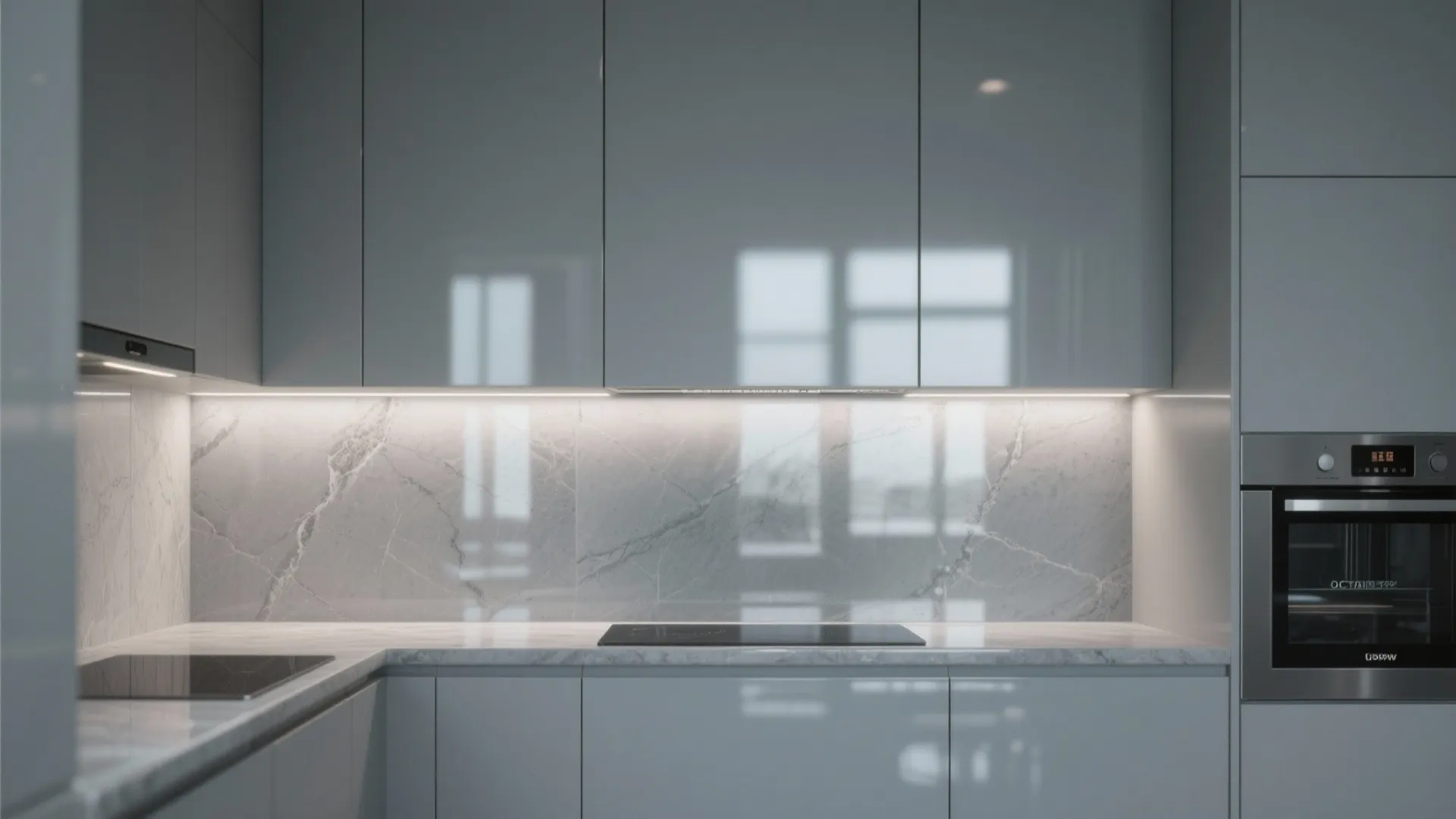 3. Glossy Mid-Gray Slab for Contemporary Sleekness