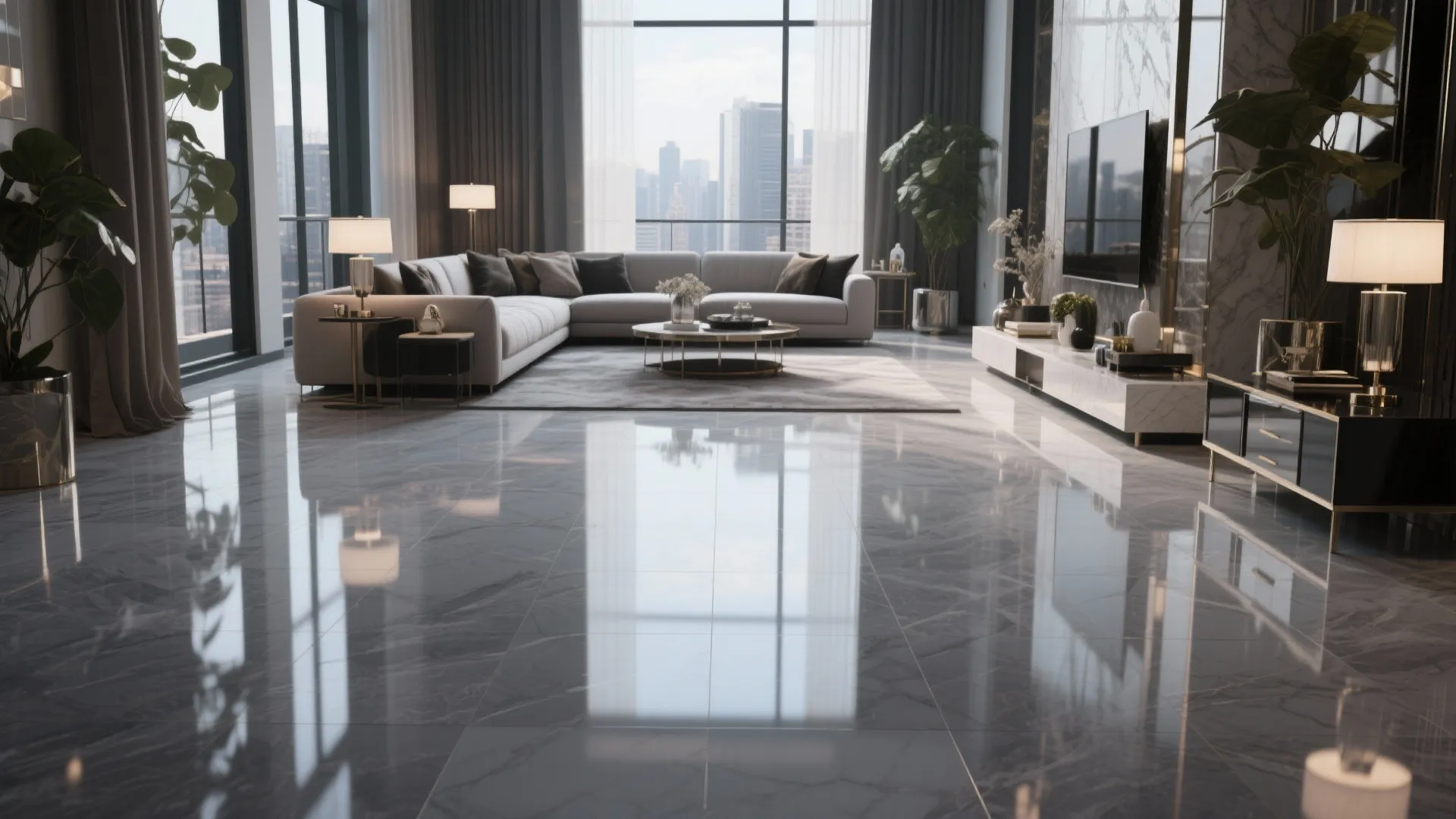 5. Glossy Gray Porcelain Tiles