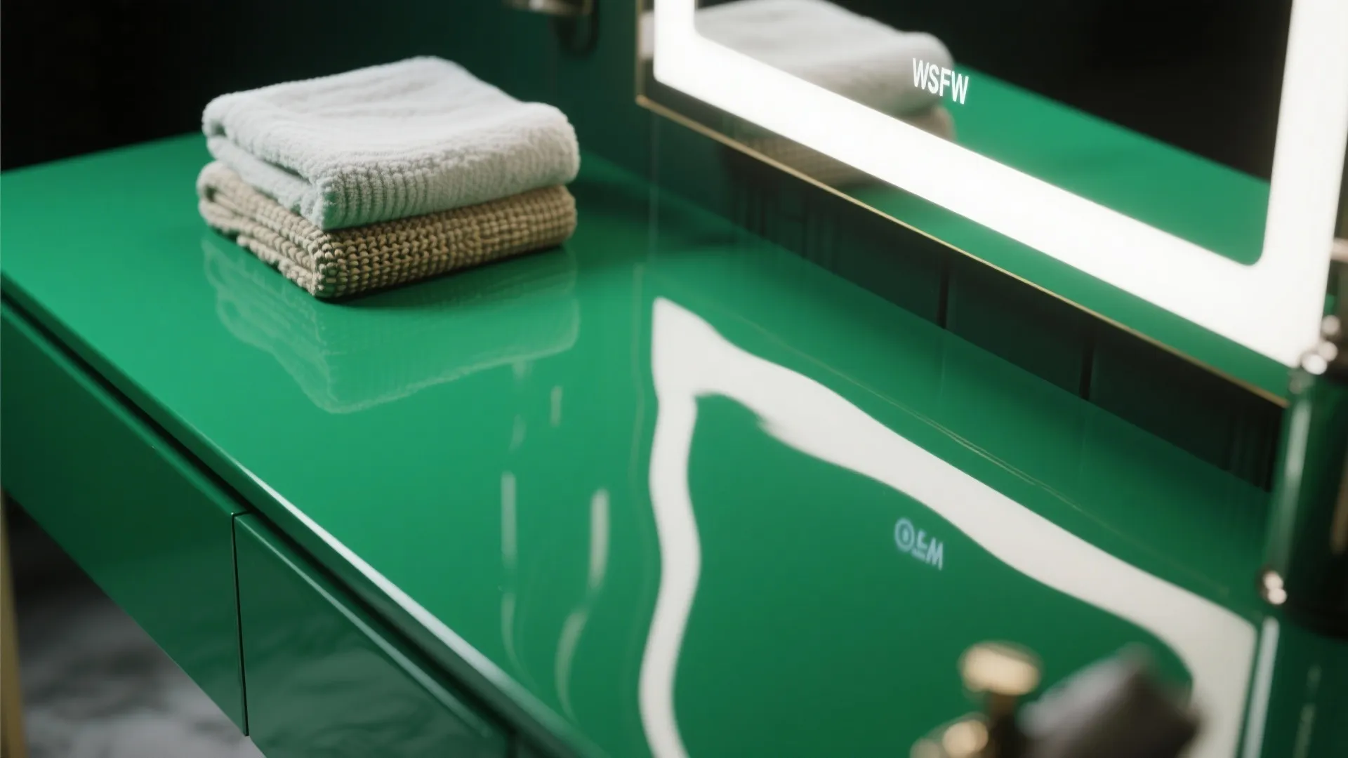 5. Glossy Green Lacquer Vanity for Bold Contemporary Looks